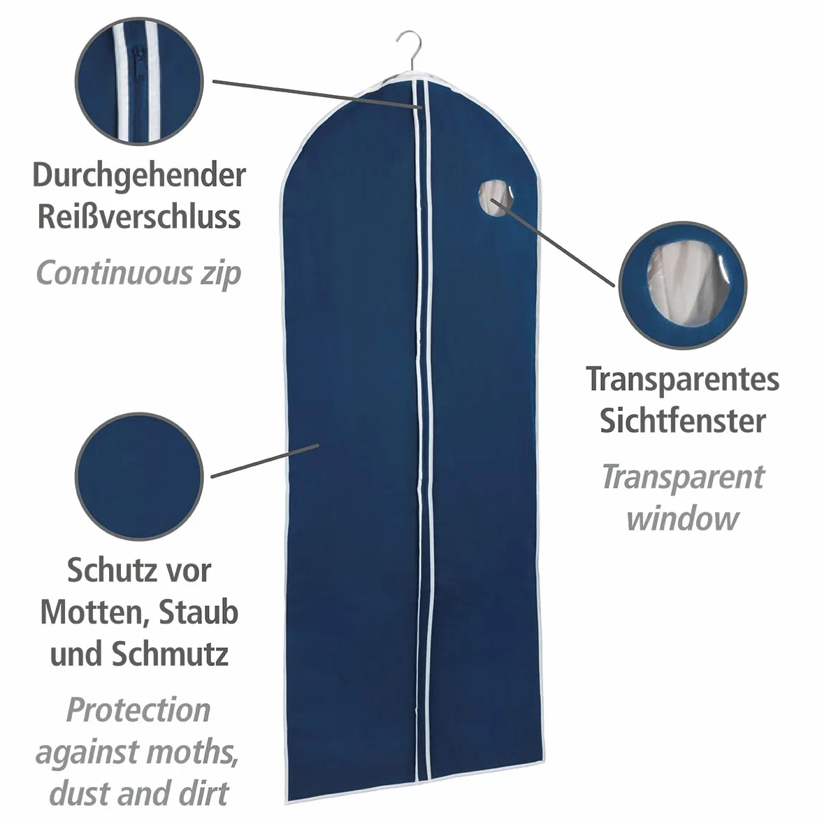 Wenko Pokrowiec na ubrania Przepuszcza Powietrze Polipropylen 150 x 60 x 0,1 cm Niebieski