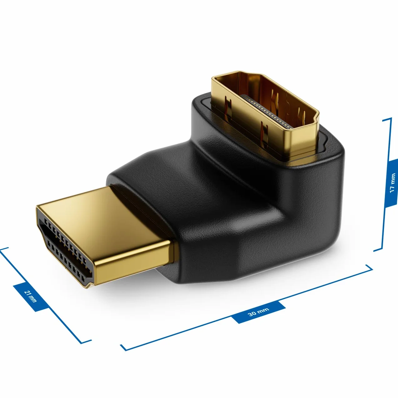 DeleyCON Adapter Kątowy HDMI - 90° Wtyk na Gniazdo - Pozłacane Styki - 3D 1080p Full HD - Czarny