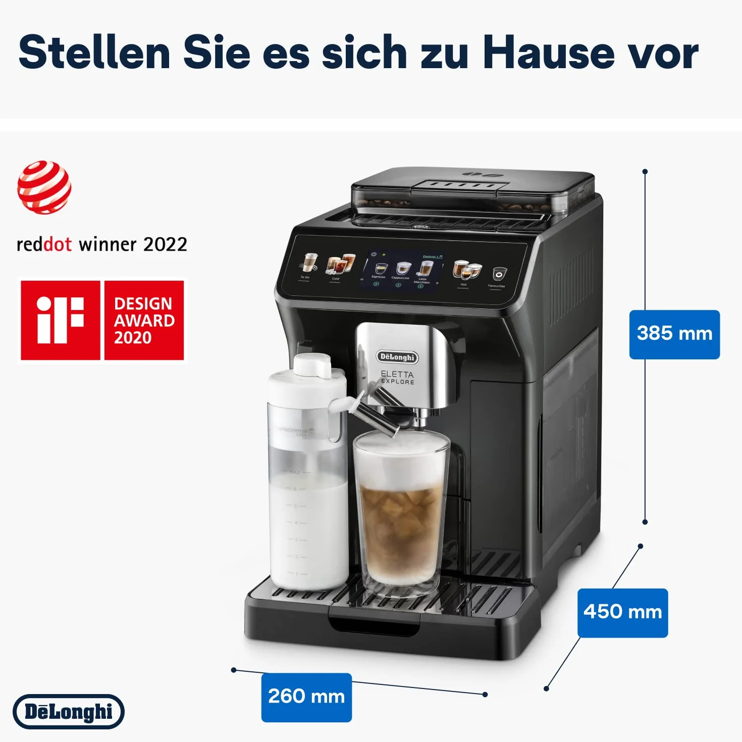De'Longhi Eletta Explore Cold Brew ECAM452.67.G, Automatyczny Ekspres do Kawy z LatteCrema Hot i Cool, Cold Extraction, Szary