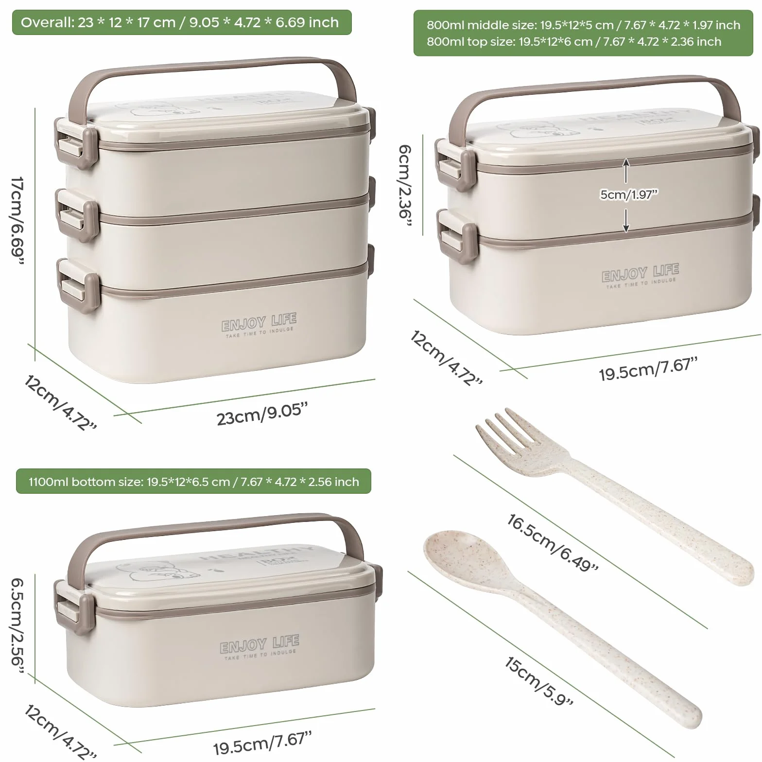 Pudełko Bento 2700 ml 4w1 z widelcem i łyżką, pojemnik do przygotowywania posiłków