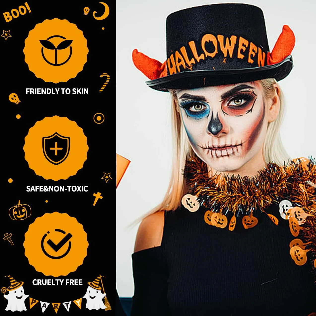 Makijaż na Halloween, biały czarny czerwony szary makijaż do twarzy, do malowania ciała, trwała farba do twarzy, malowanie ciała na Halloween, imprezę, wakacje, codzienny makijaż artystyczny