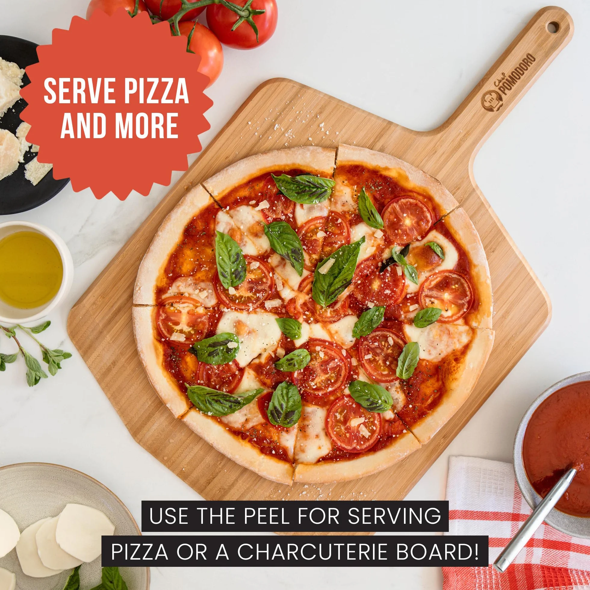 Chef Pomodoro 40,6 cm Bambusowa łopata do pizzy z drewnianym uchwytem Gourmet