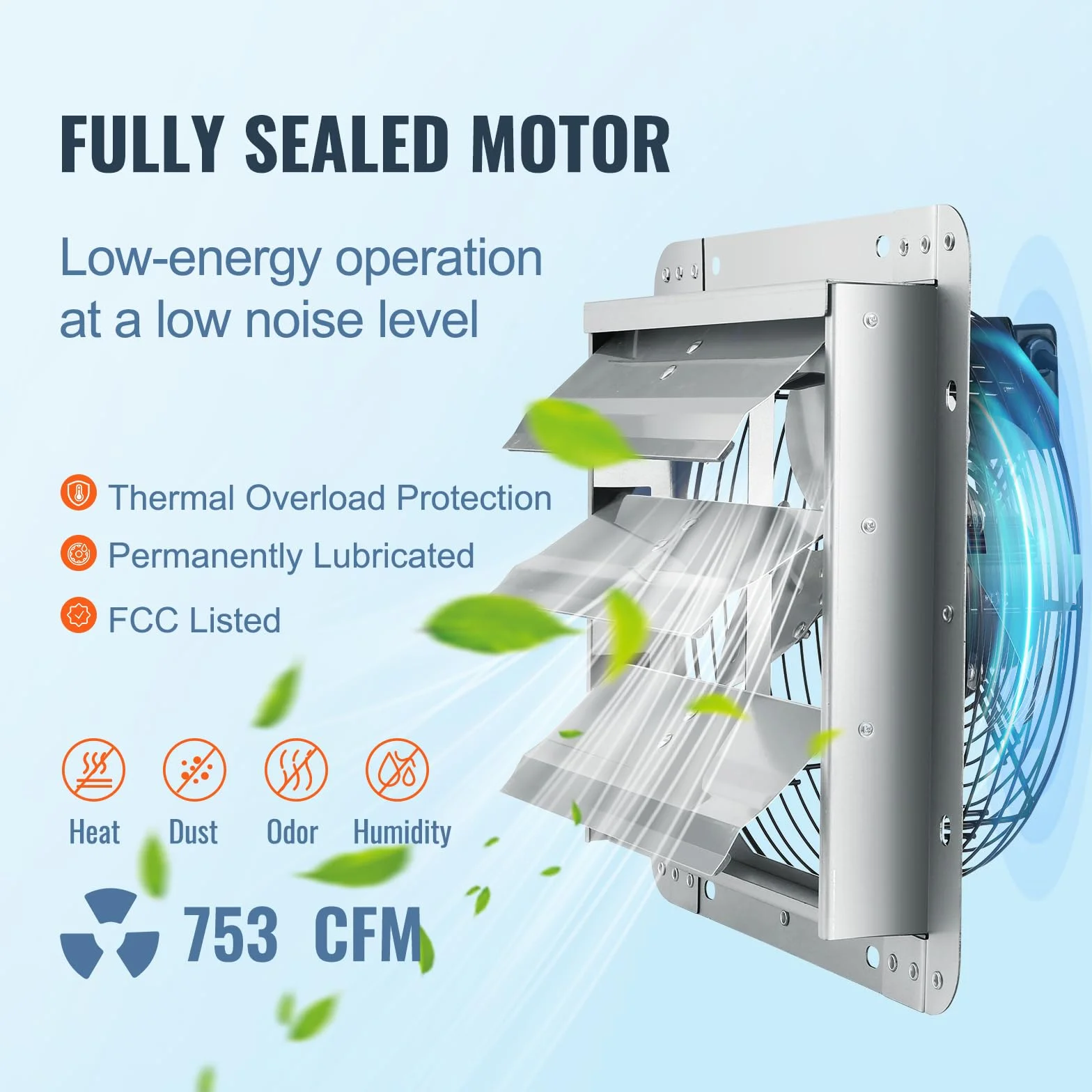 VEVOR Wentylator wyciągowy 254 mm 1400 obr./min 753 CFM ścienny aluminiowy