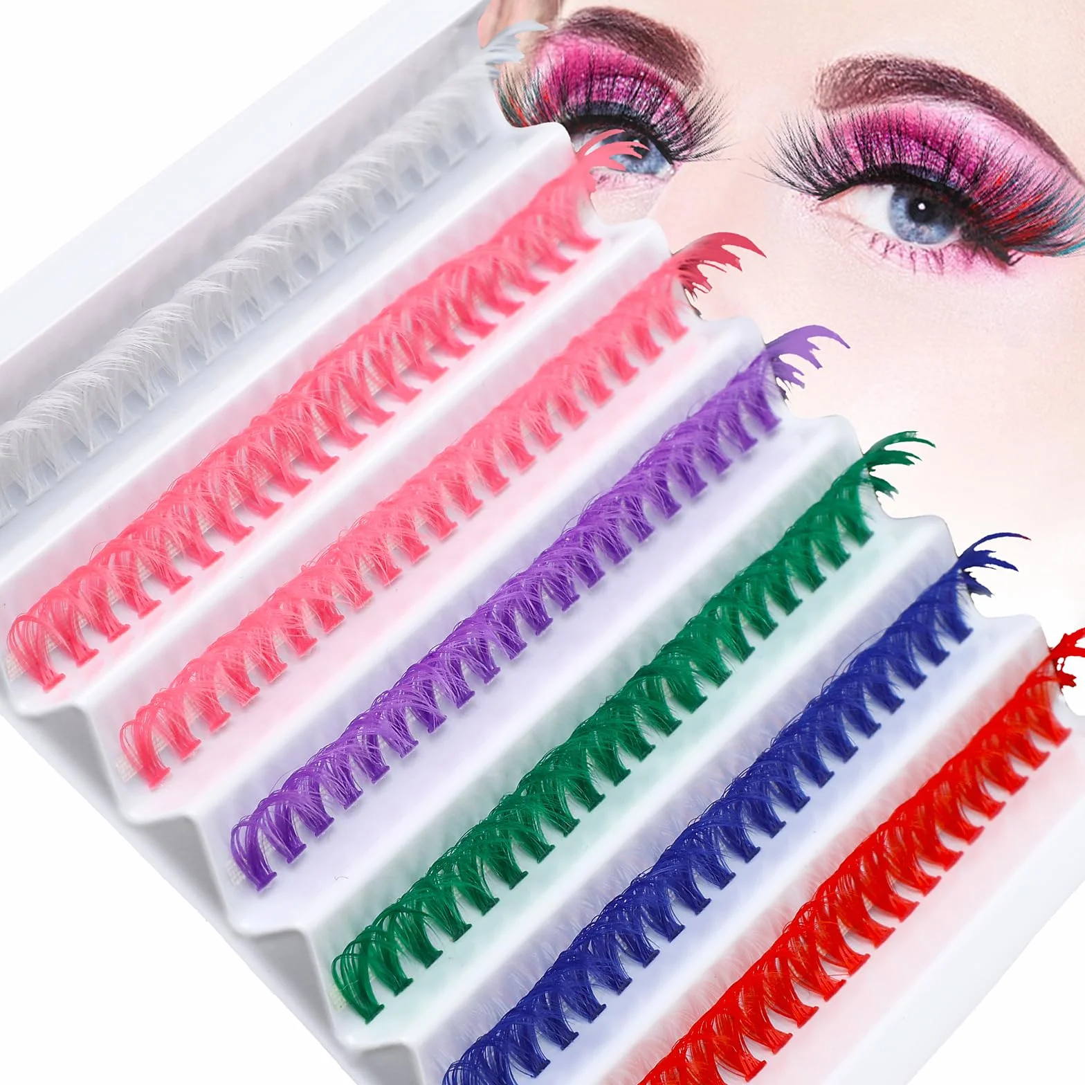 Sibba Kolorowe Rzęsy 14 mm Pojedyncze Sztuczne Cienkie Kręcone - Przedłużanie DIY 140 Szt. w 6 Kolorach (Biały, Różowy, Fioletowy, Zielony, Niebieski, Czerwony)