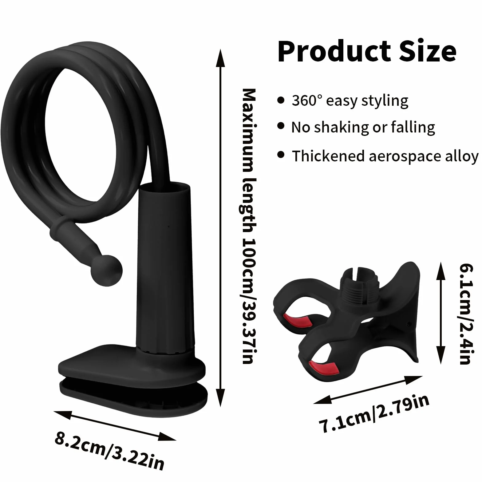 Uchwyt na telefon komórkowy do łóżka i biurka, uchwyt na telefon komórkowy z łabędzią szyją, regulowany 360°, elastyczne długie ramię do smartfona do łóżka, biura, biurka, sypialni (czarny)