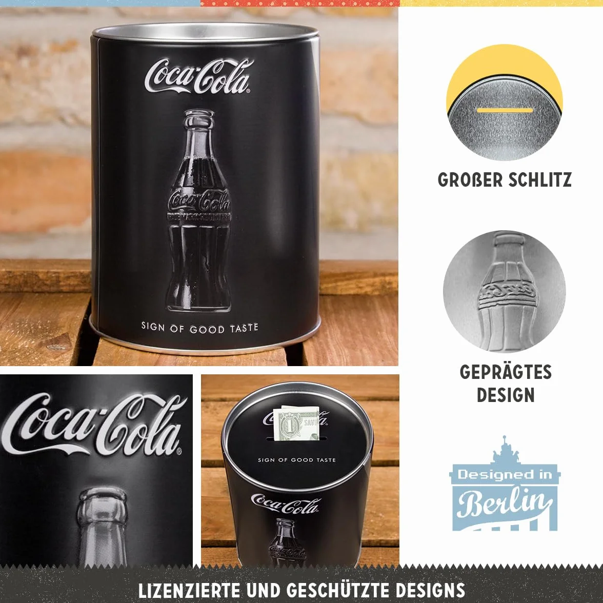 Nostalgic-Art Retro skarbonka, 1 l, Coca-Cola – Sign Of Good Taste – Pomysł na prezent dla miłośników Coca-Coli, Official License Product (OLP), metalowa skarbonka, Styl vintage