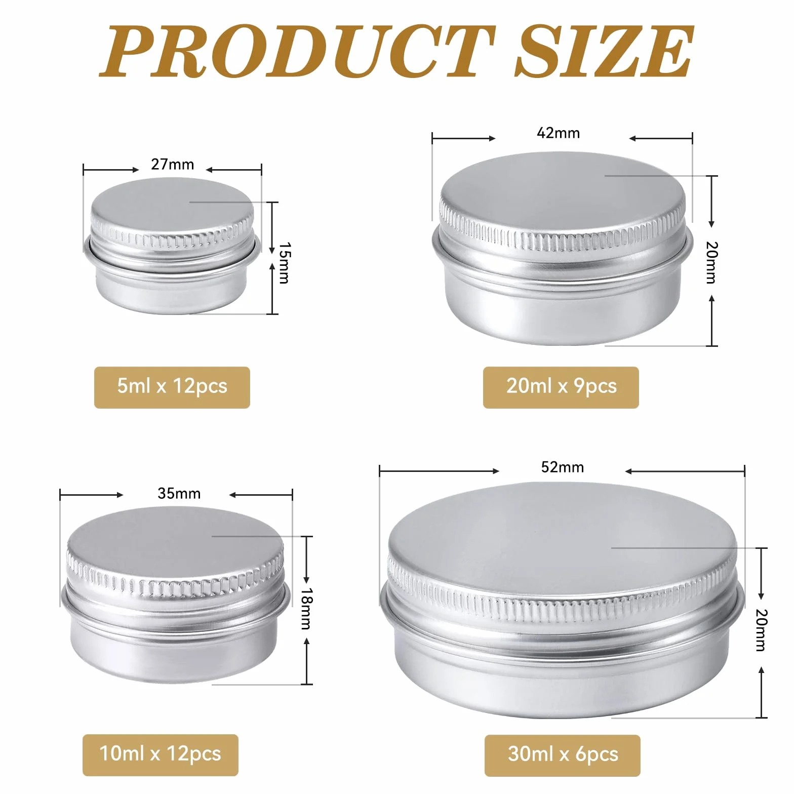 12 aluminiowych puszek 5 ml, doniczki podróżne GAUATO na przybory toaletowe, doniczki na próbki, pusty mały garnek z pokrywkami, pojemniki na balsam do ust, okrągłe mini pojemniki do makijażu