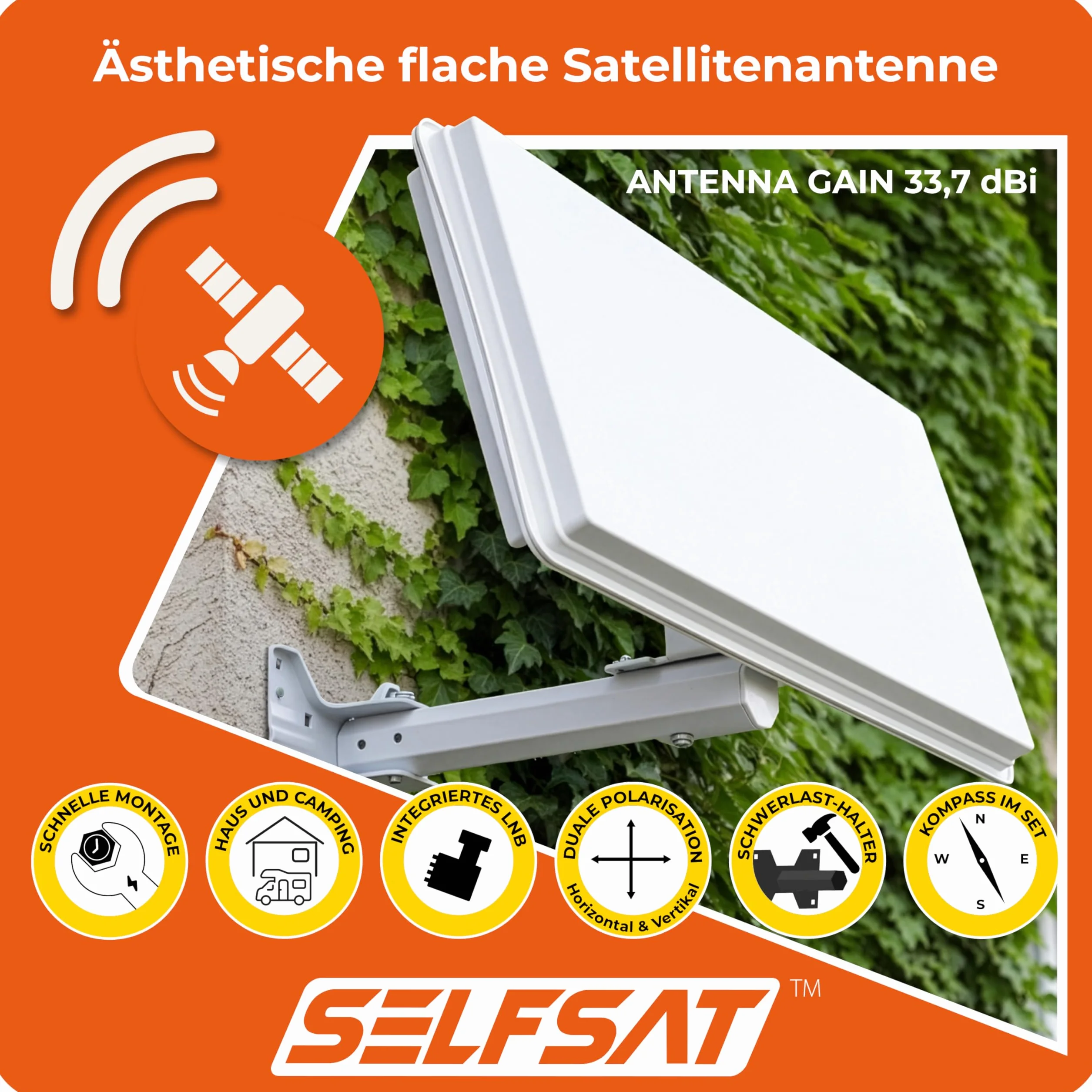 Selfsat 67413-GB Antena, Szary, 54,7 x 27,7 x 5,8 cm; 1,1 kg