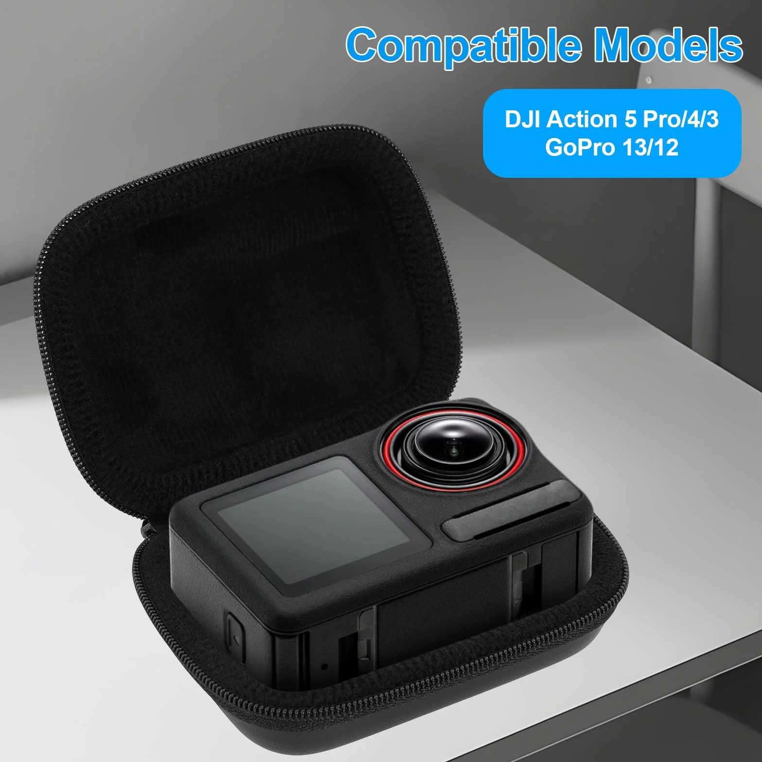 Mini torba do DJI Osmo Action 5 Pro/4/3, czarna twarda obudowa torba podróżna z pokrywą obiektywu, czarna, małe przenośne akcesoria do kamer sportowych