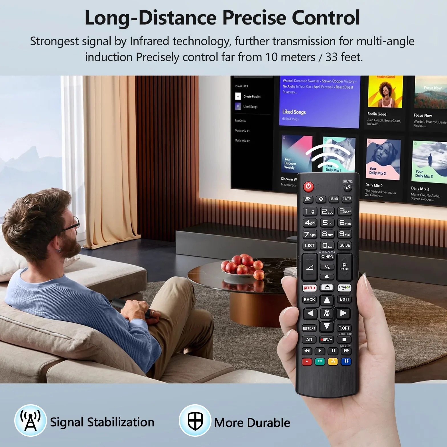 Uniwersalny zamiennik pilota do telewizora LG-Smart TV, ulepszony pilot do telewizora LG na podczerwień, AKB75095308 AKB75095307 AKB74915324, z przyciskami skrótu