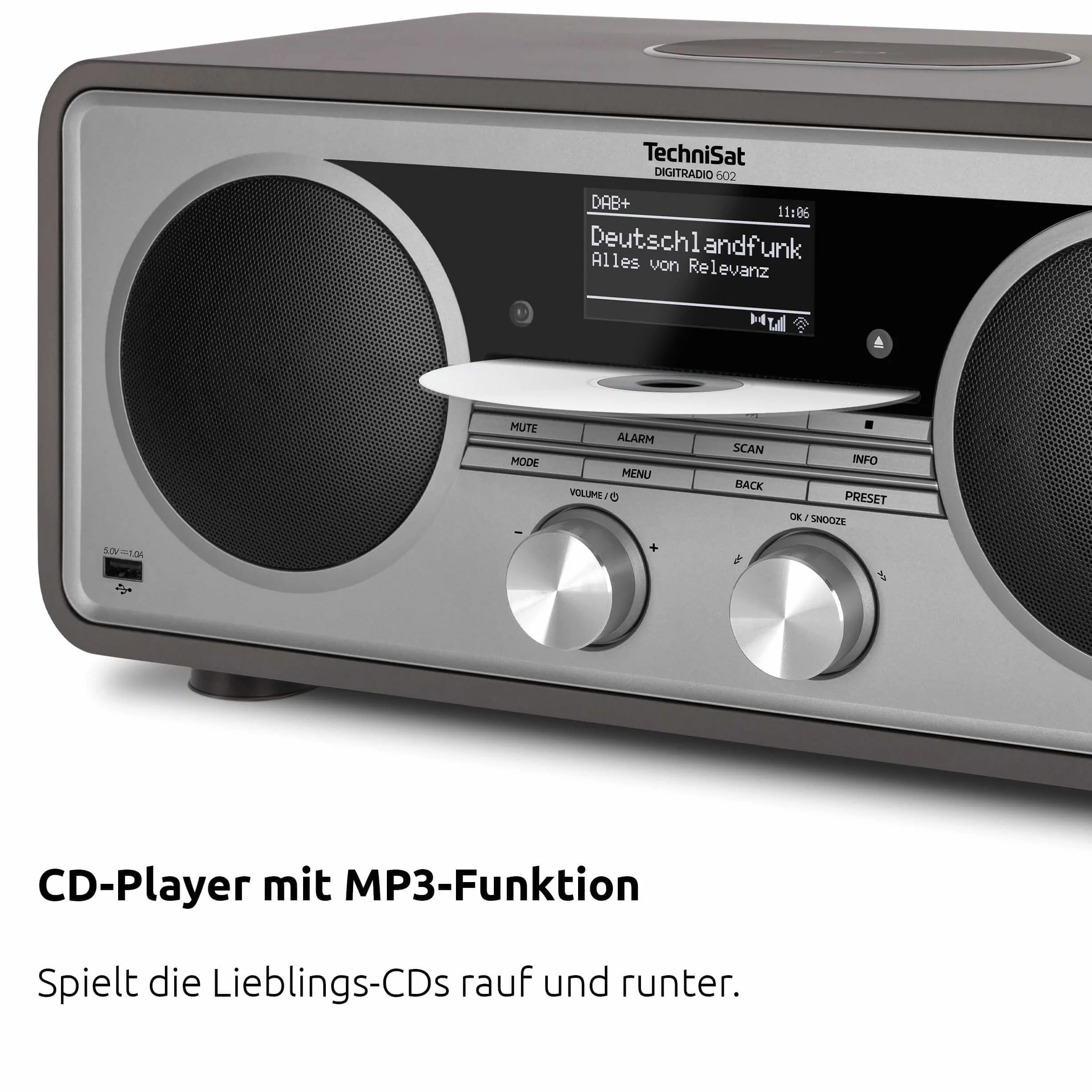 TechniSat DIGITRADIO 602 - Stereo Radio internetowe (DAB, FM, 70 W system 2.1 z subwooferem, CD, USB, strumieniowanie Bluetooth, AUX, WLAN, budzik, Spotify Connect, pilot) Antracyt