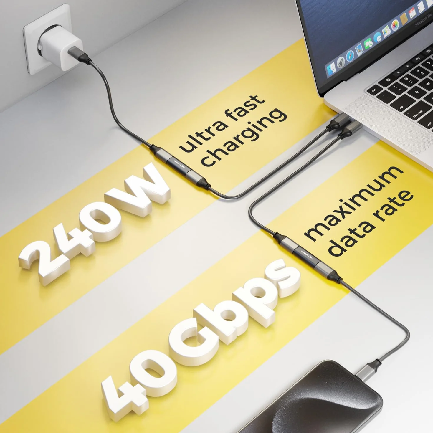 deleyCON Złączka USB-C 40 Gbps, 240 W, 8K60Hz, USB 4.0 - Aluminiowa Obudowa - Gniazdo do Gniazda - Przedłużenie Kabla USB-C, do ładowania i Danych, Smartfon, Tablet, MacBook, Notebook, PS5 itp.