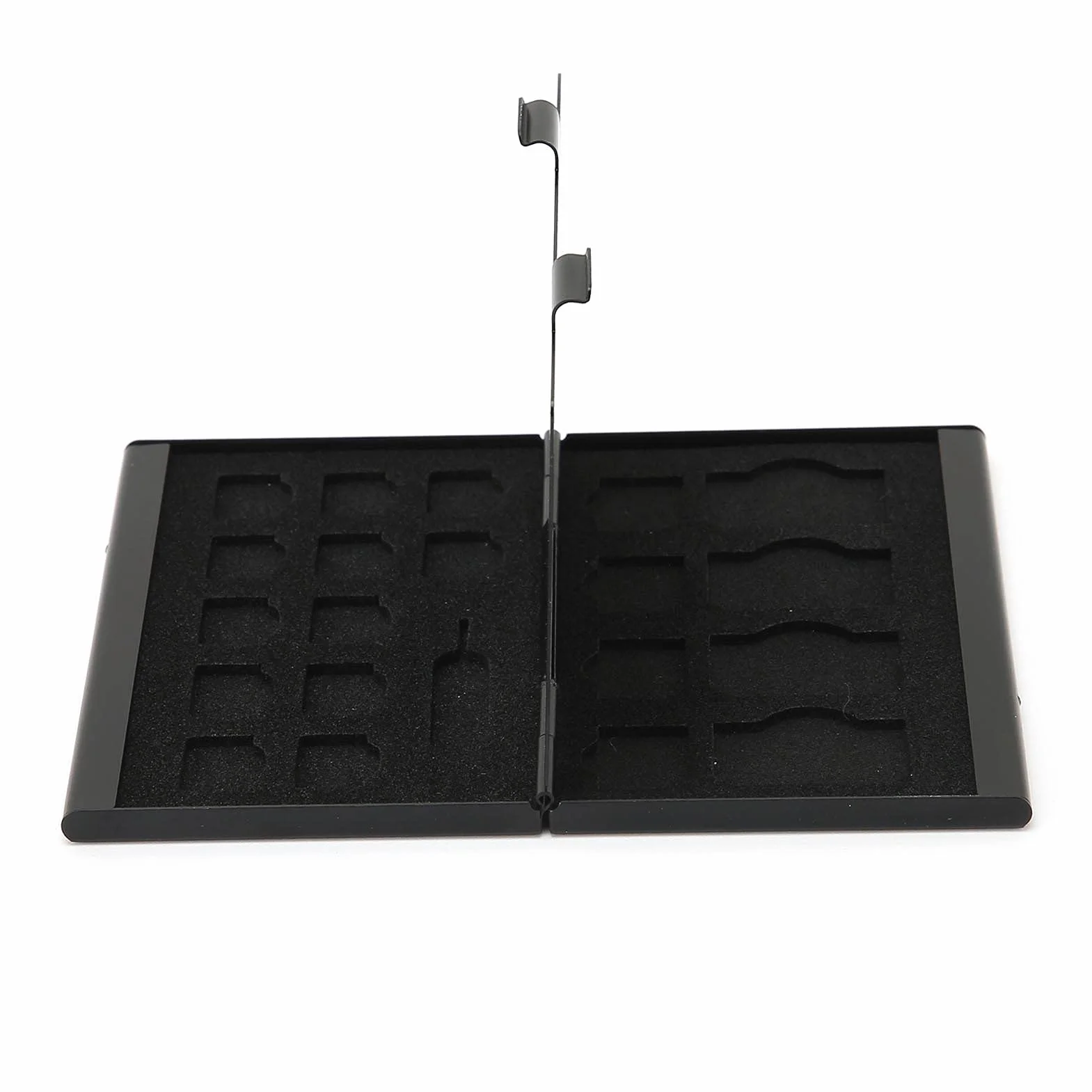 Pudełko do Przechowywania Kart SIM, Aluminium, Czarne, 9.3x6x1.1cm, z Pianką EVA, 4 Karty SIM + 12 Nano + 4 Gniazda SIM + 1 Pin