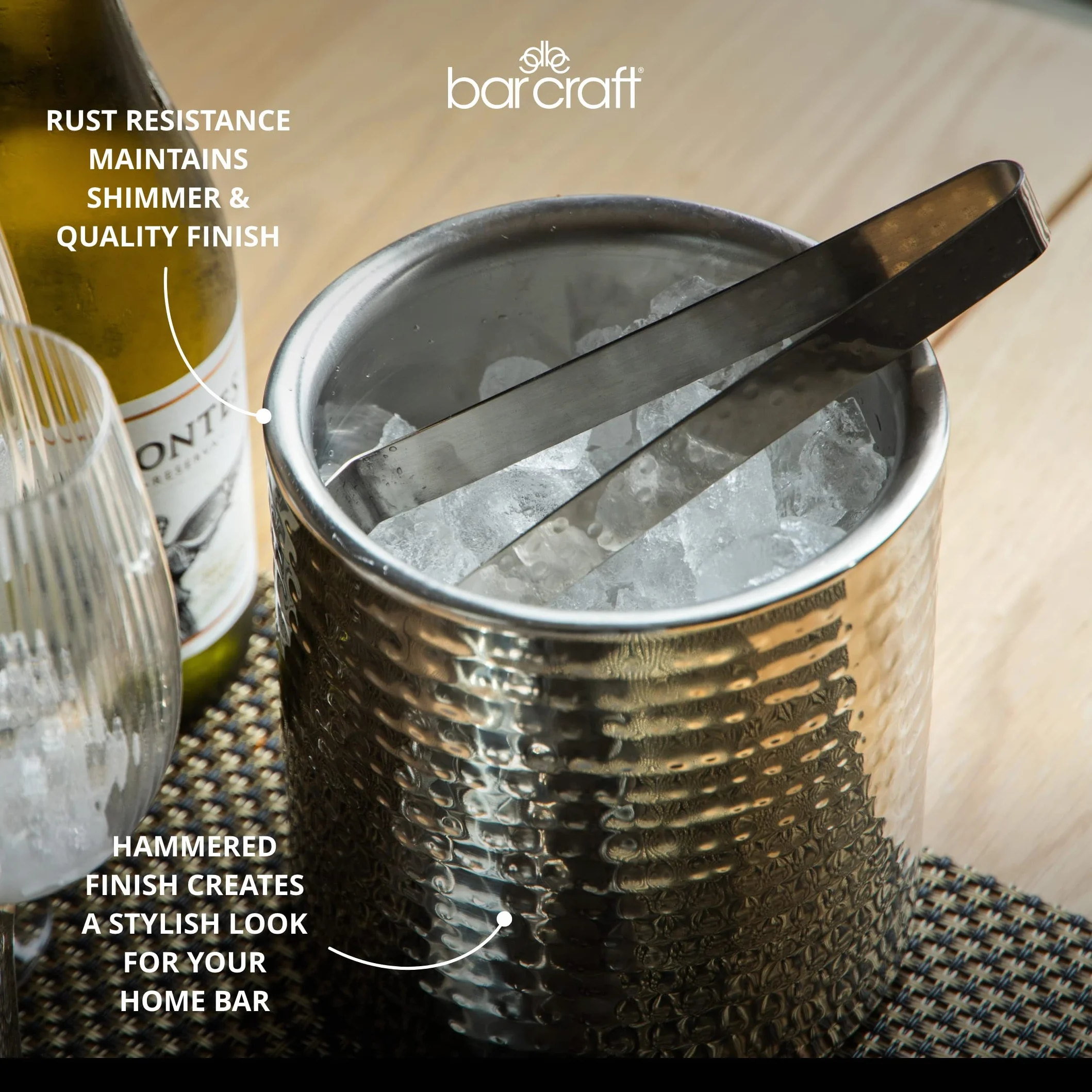 BarCraft Wiadro do lodu ze stali nierdzewnej 1,5 l z pokrywką i szczypcami srebrne