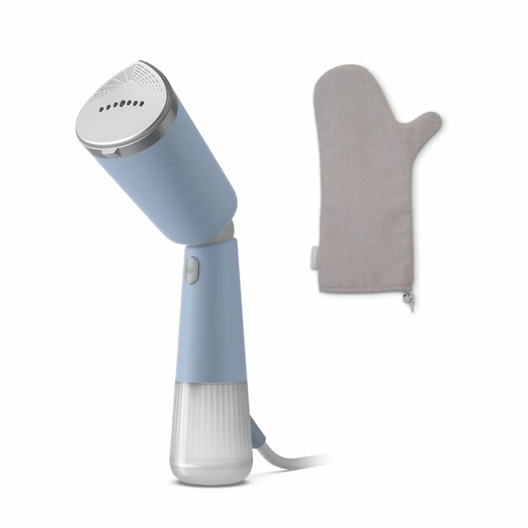 Philips parownica ręczna z serii 5000 - gotowa do pracy w 35 sekund, aktywnie podgrzewana płyta parowa, Eco/Max, delikatna dla delikatnych tkanin, parowanie w pionie i poziomie, niebieski (STH5020/20)