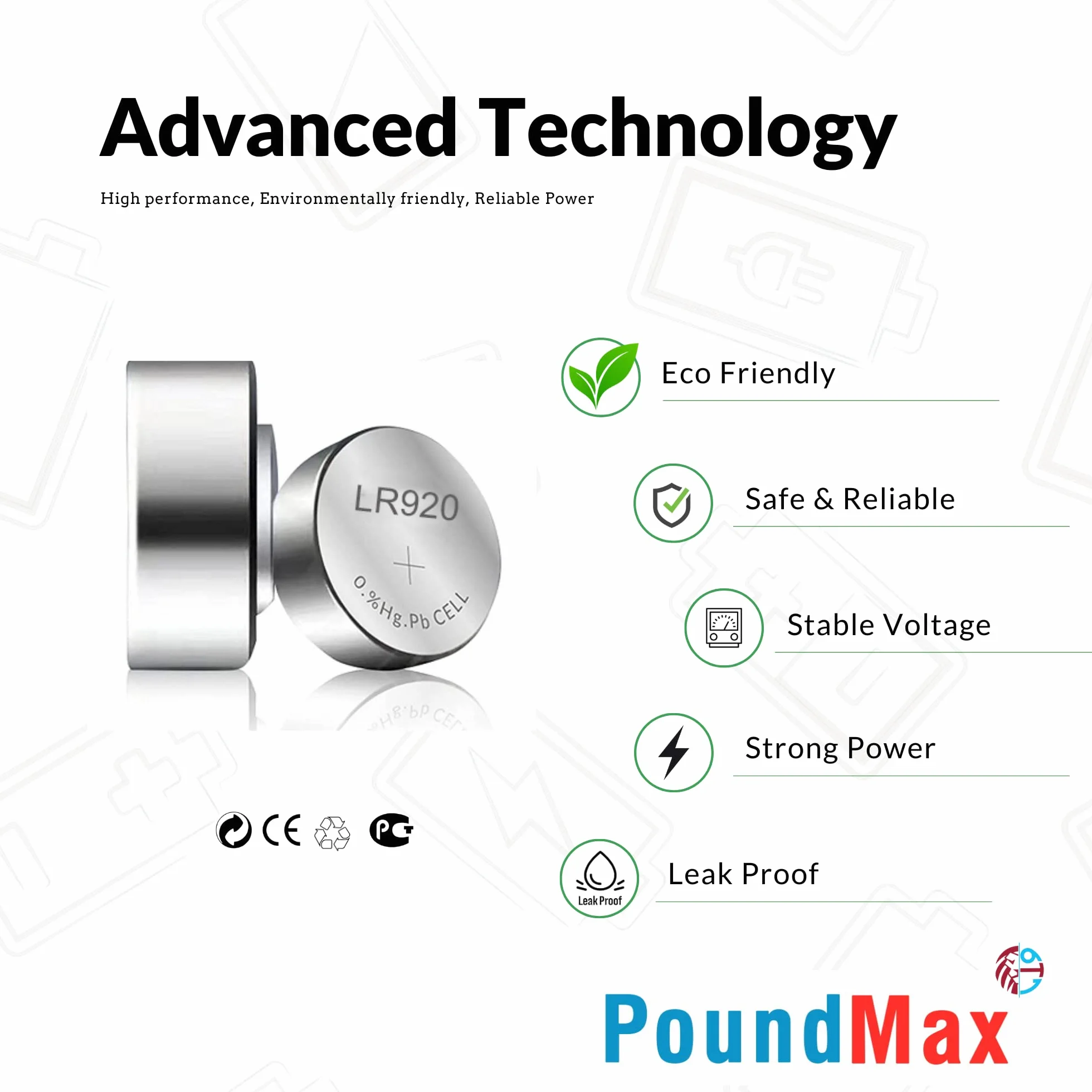 10 x AG6 370 371 LR921 LR69 SR920SW LR920 1,5 V PoundMax alkaliczna bateria guzikowa