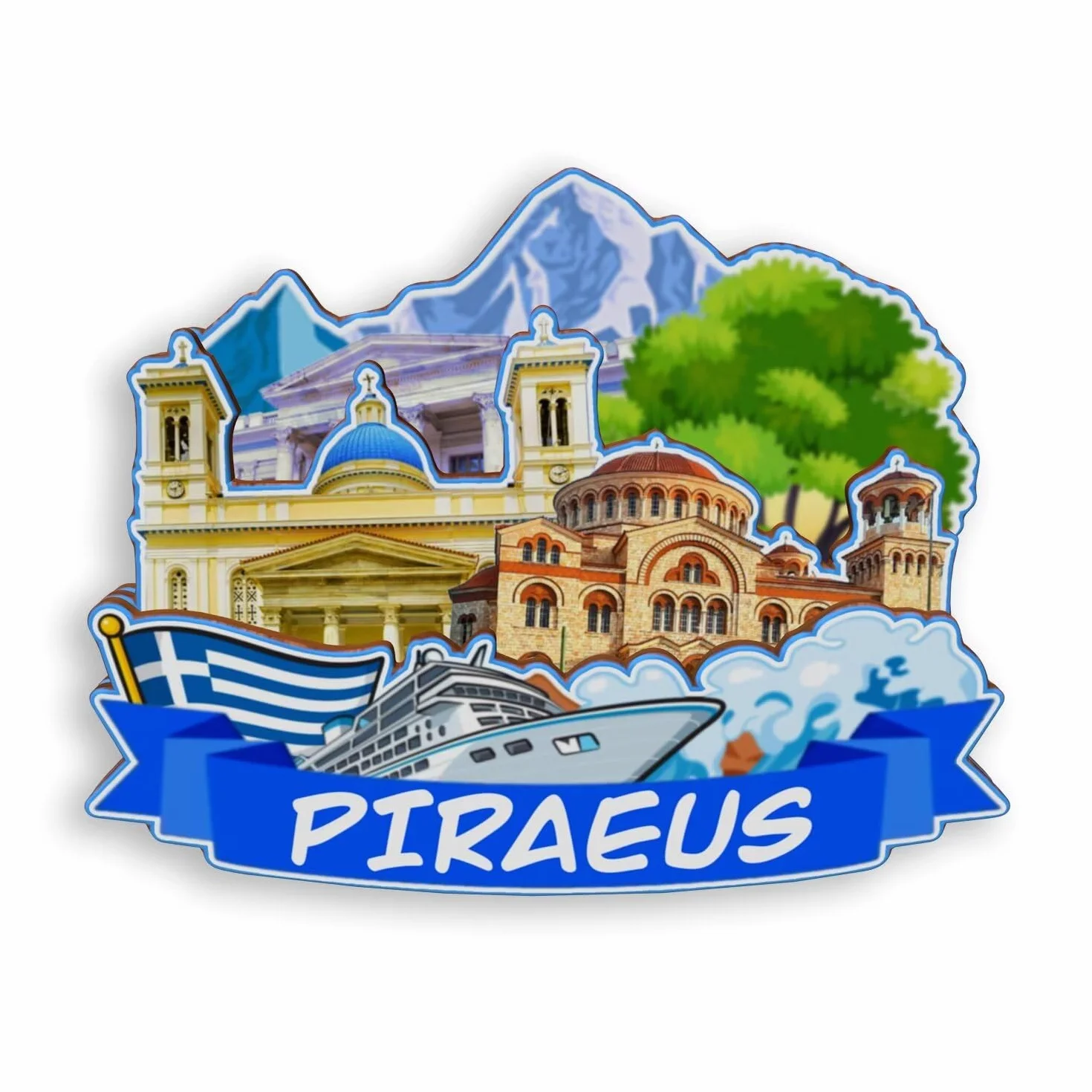 Magnes na lodówkę Pireus Grecja magnes na lodówkę pamiątki z podróży po mieście prezenty turystyczne 3D klasyczne zabytki ręcznie robione rękodzieło dekoracja domu -1733