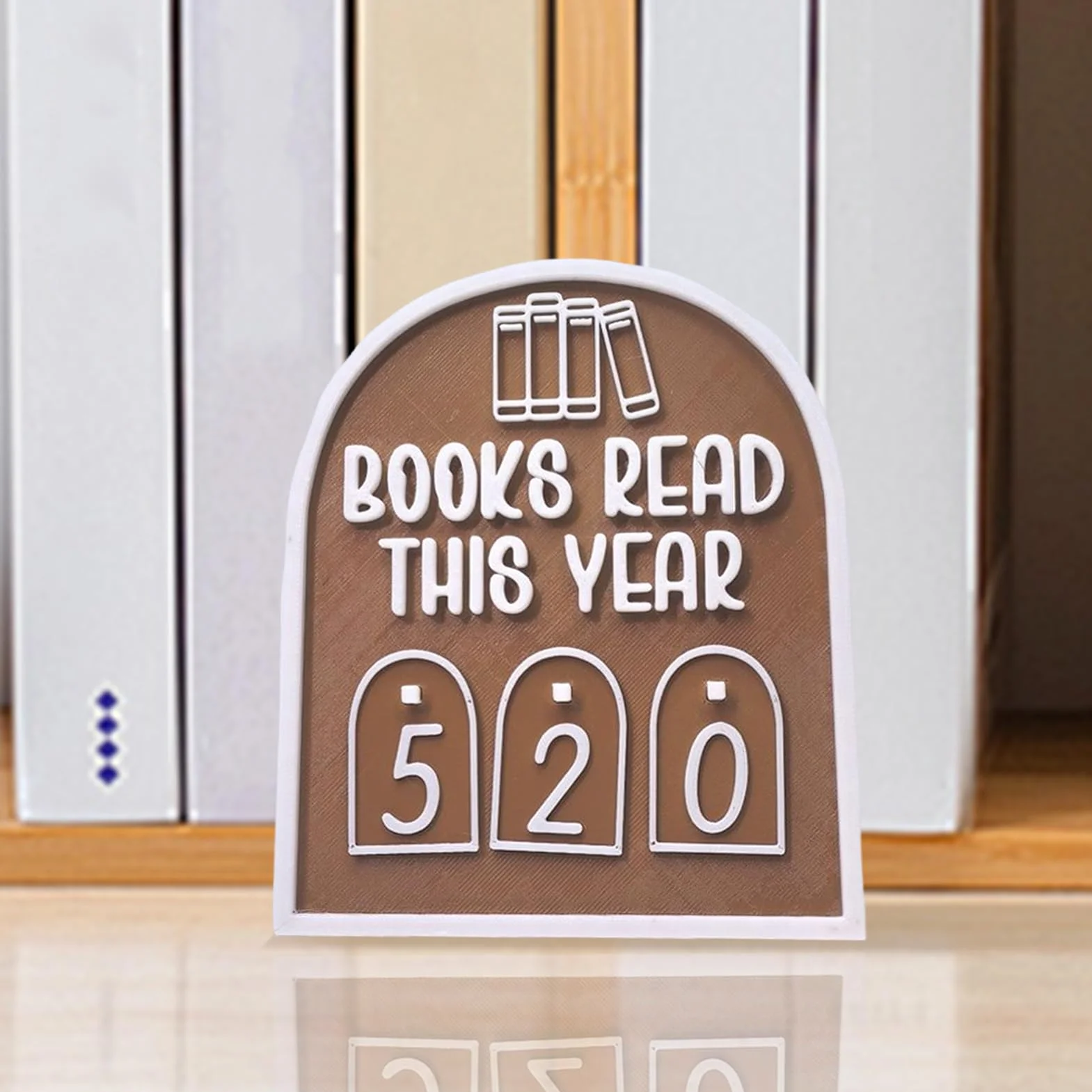 Modern Book Tracker Ornament for Book Lovers, Up to 999 Books Read Display, 4.72x5.67 Inches