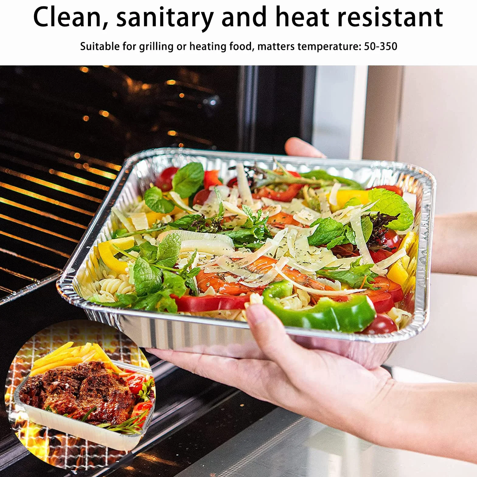 Aluminiowe pojemniki do przechowywania z pokrywką, 1000 ml, średniej wielkości, jednorazowe, do pieczenia, grillowania, pieczenia, na wynos, gotowania, zamrażarki, 21,5 x 16 x 5 cm