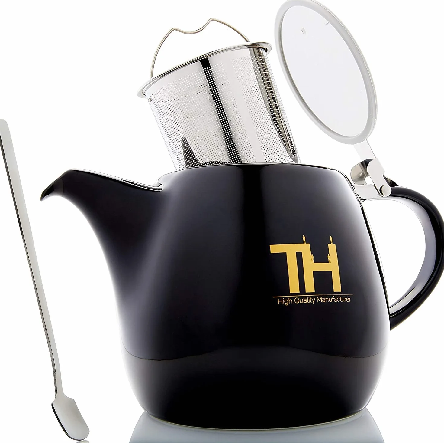 Thiru Design dzbanek do herbaty z wkładem cedzakowym ze stali nierdzewnej 1,2L - Ręcznie robiona ekskluzywna dzbanka do herbaty z porcelany - nowa pokrywka - wkład cedzakowy można usunąć - model 2023