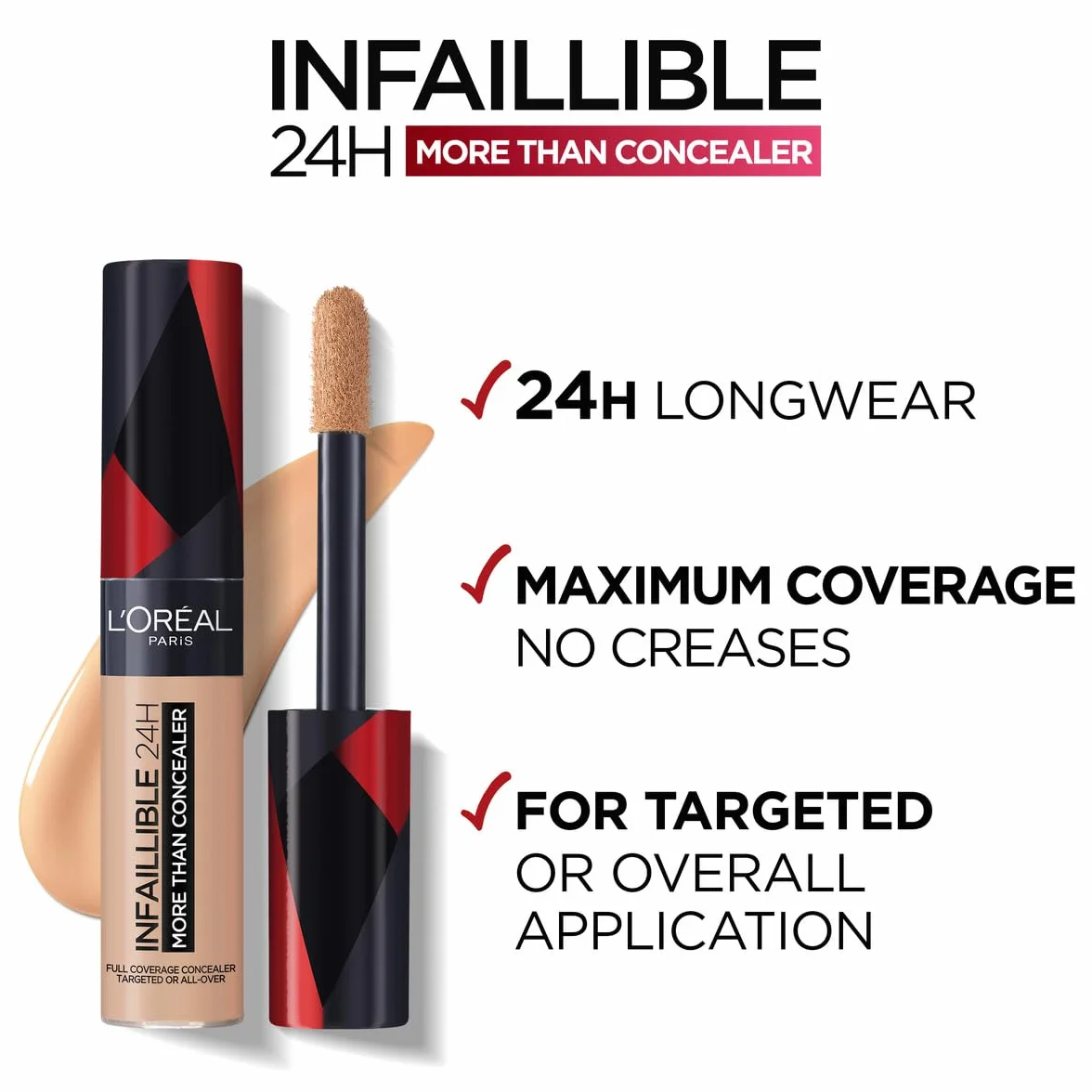 L'Oréal Paris Infallible More than Concealer korektor do twarzy, perfekcyjne krycie i trwałość do 24h, 320 Porcelain, 11 ml