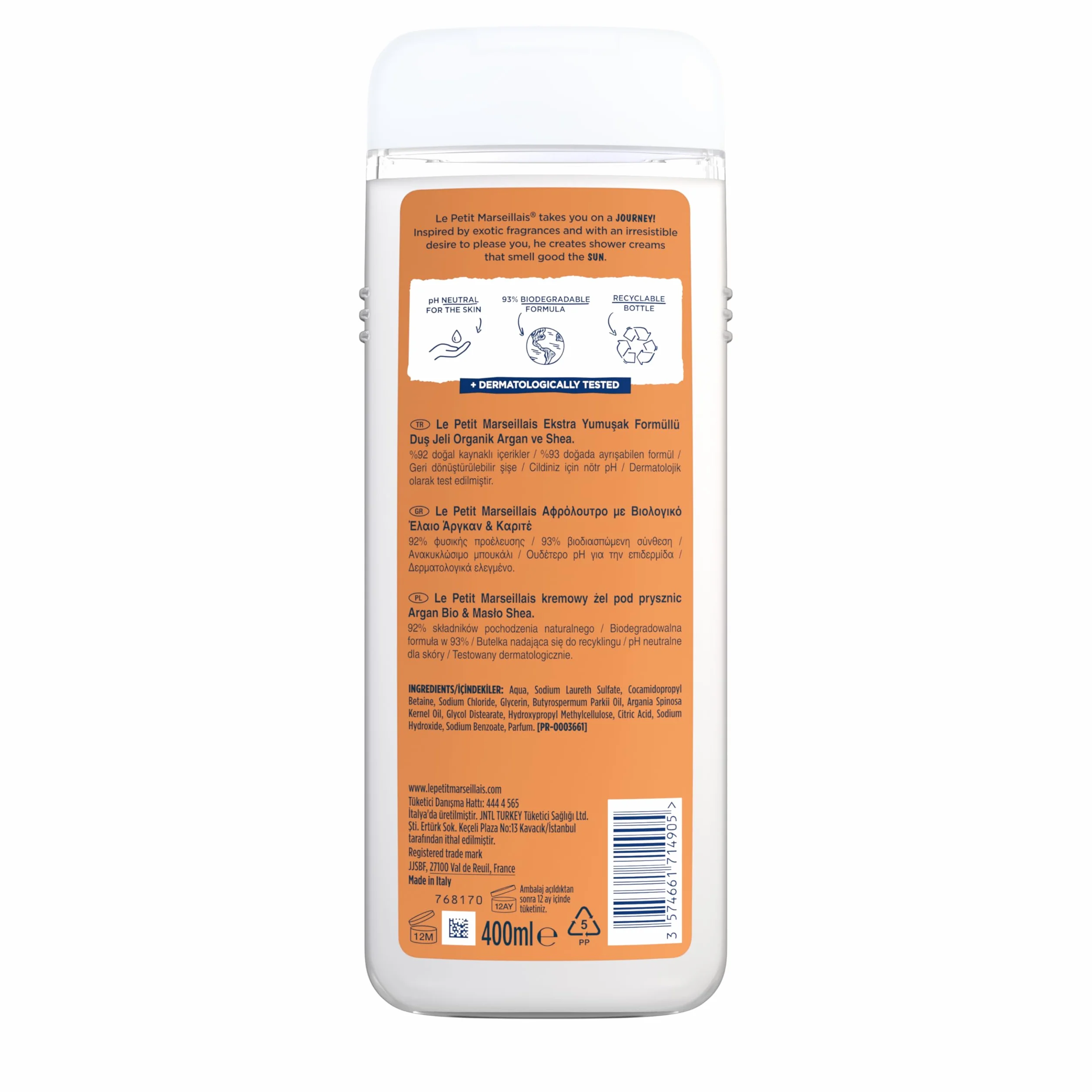 Le Petit Marseillais Kremowy żel pod prysznic Olej arganowy & Masło Shea 400 ml – aksamitna, kremowa pielęgnacja, egzotyczny zapach