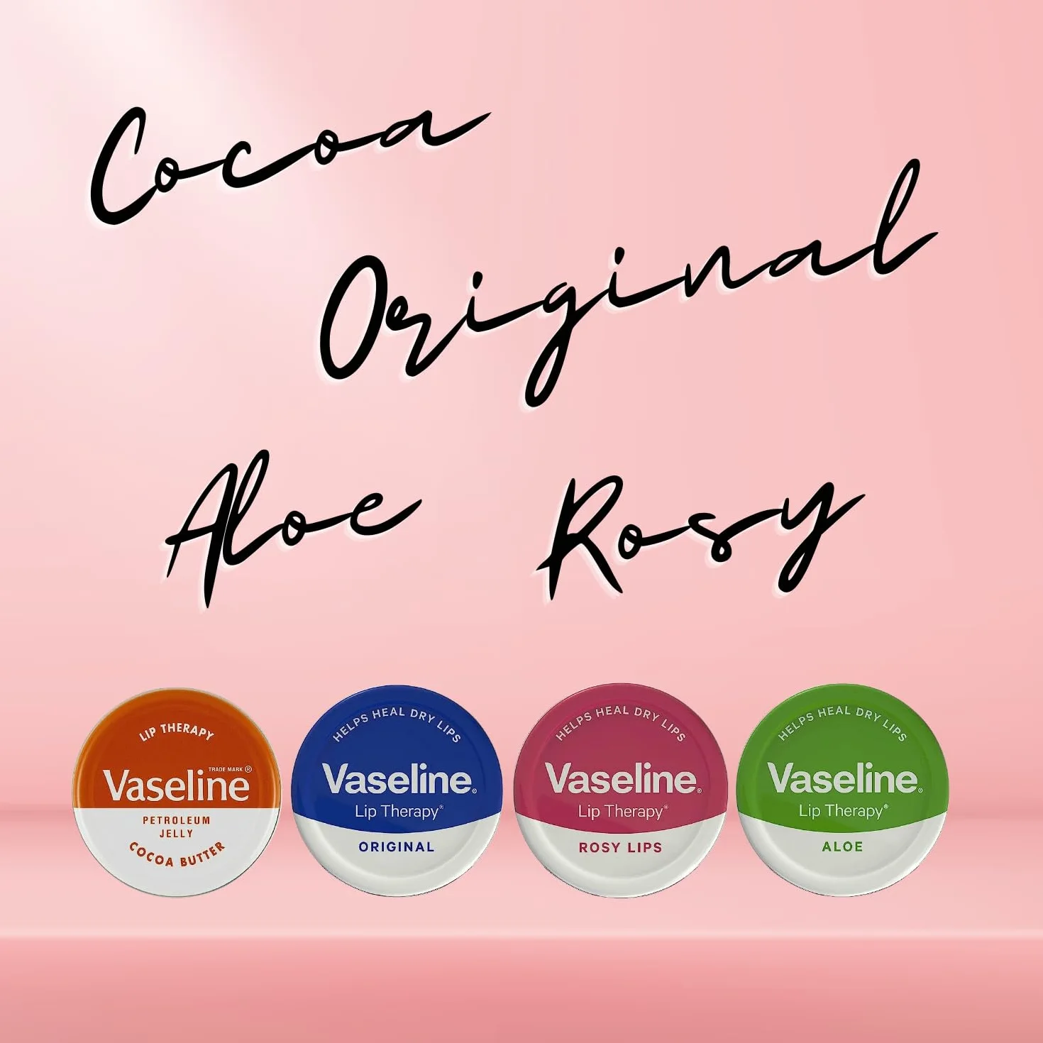 Vaseline Balsam do ust – Petroleum Jelly – Lip Therapy – oryginalny, masło kokosowe, aloes i róż, puszka 20 g, uspokaja suche usta, 4 sztuki