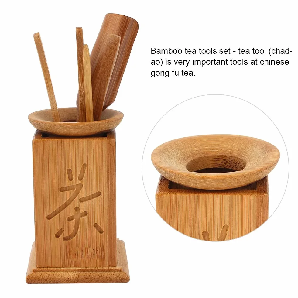 Zestawy do herbaty Sześć zestawów z naturalnego bambusa Ceremonia herbaty Trąbka Nowy zestaw do herbaty Kung Fu Akcesoria do herbaty Łyżeczka do herbaty Łyżeczka do herbaty Klips do herbaty Nastolatka Igła Wiaderko na herbatę Wycieki herbaty Opakowania wi