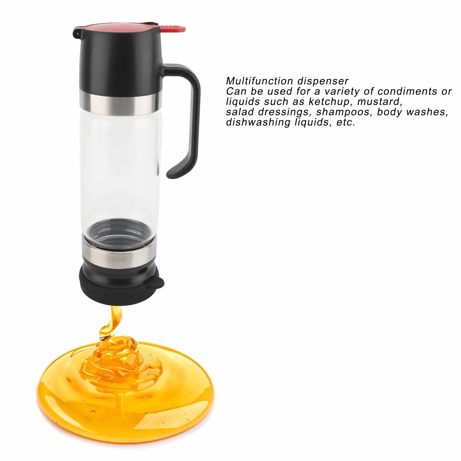 Szklany dozownik do miodu, 350 ml szklany dozownik do miodu bez kapania z uchwytem, ​​szklany dozownik do syropu, szklana butelka do syropu bez kapania do syropu klonowego (BLACK)