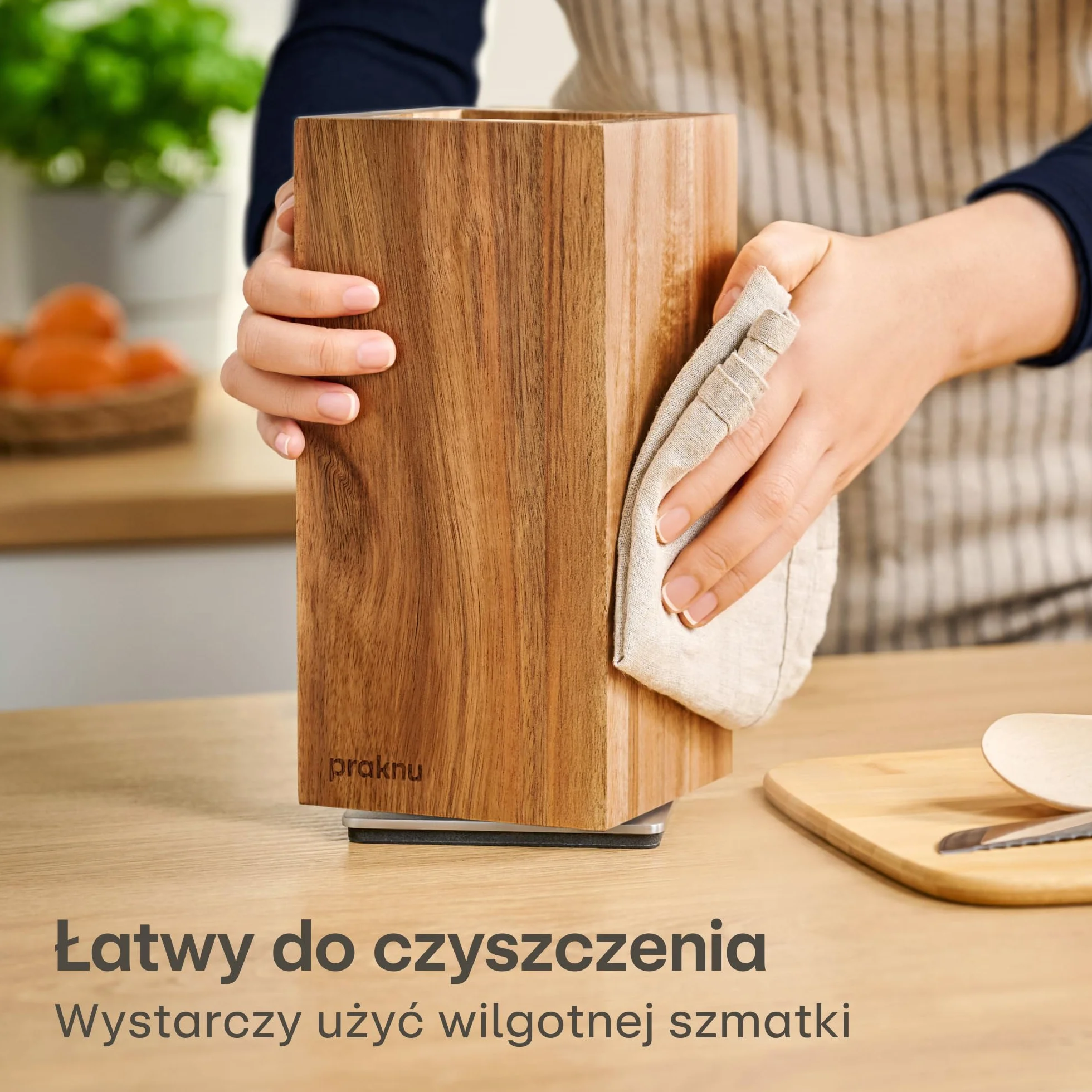 Praknu Magnetyczny Blok na Noże 360° Obrotowy Drewno Akacjowe FSC Silny Magnes Antypoślizgowy