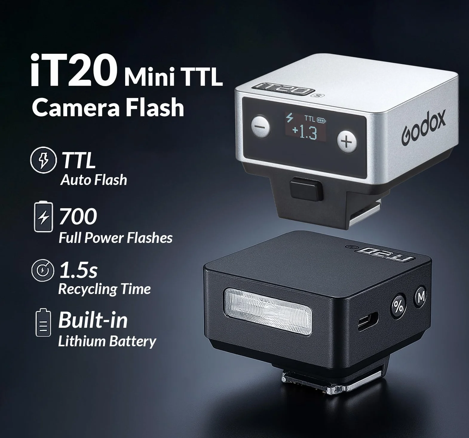 GODOX IT20 C Flash, IT20C TTL, mini lampa błyskowa, kompatybilna z Canon EOS R, RP, R5, R6, R3, R7, R8, R10, R100, M3, M5, M6, M50, R5, Mark II, R6, Mark II