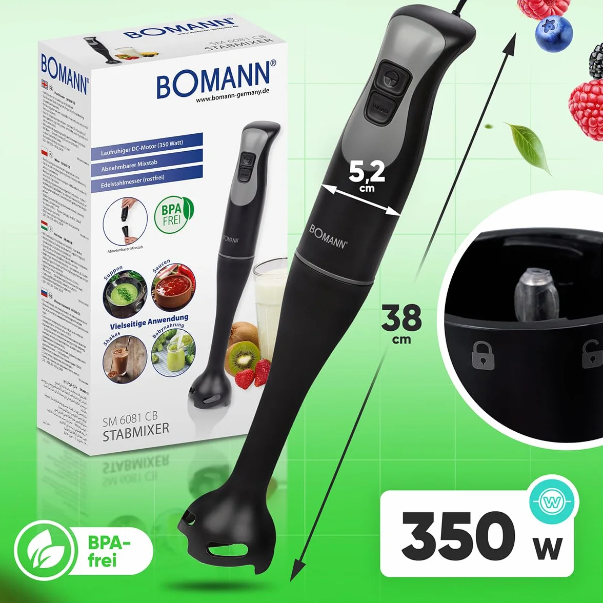 Bomann SM 6081 CB blender ręczny 350 W nóż ze stali nierdzewnej bez BPA