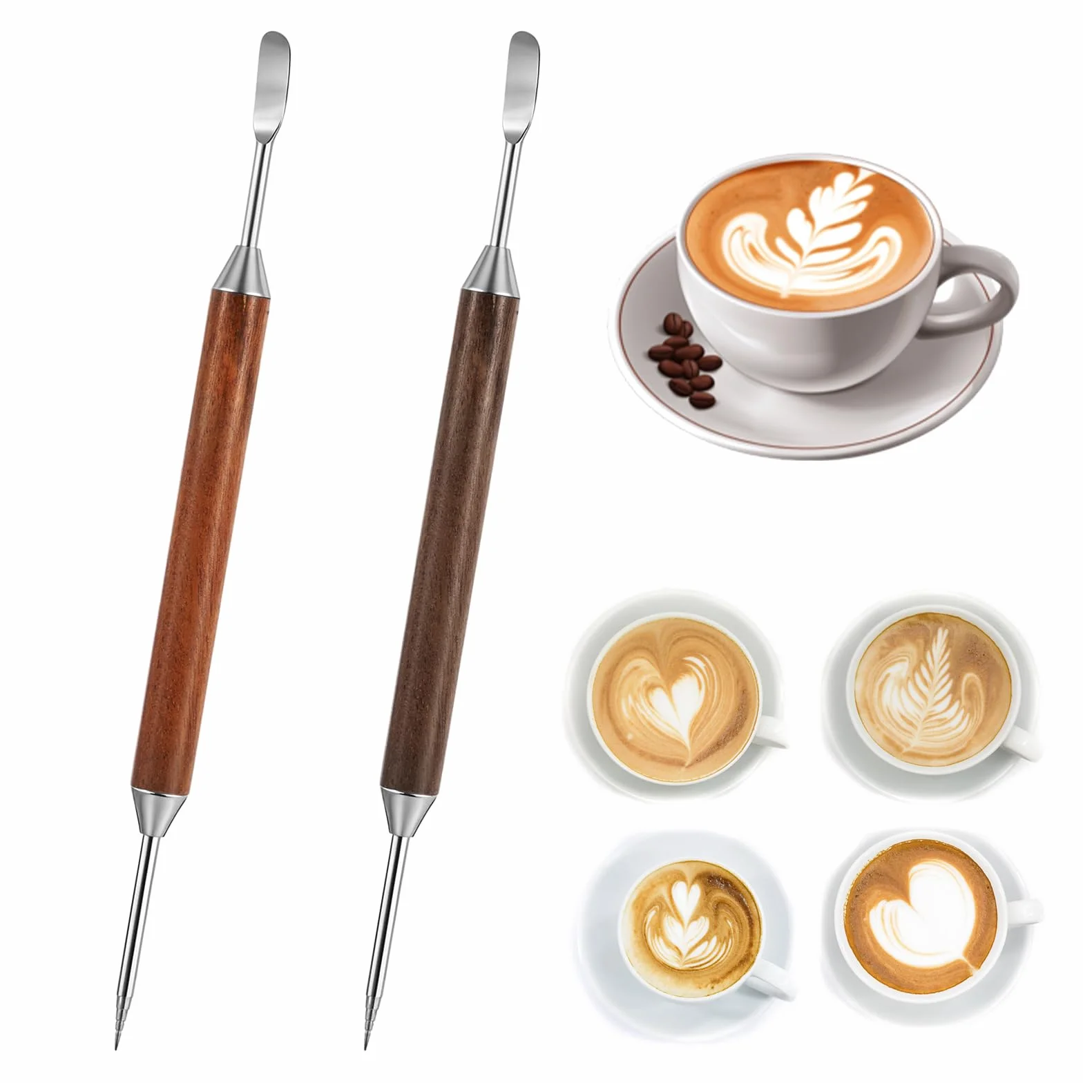 JJUNW dwustronne długopisy do Latte Art ze stali nierdzewnej do dekoracji espresso cappuccino