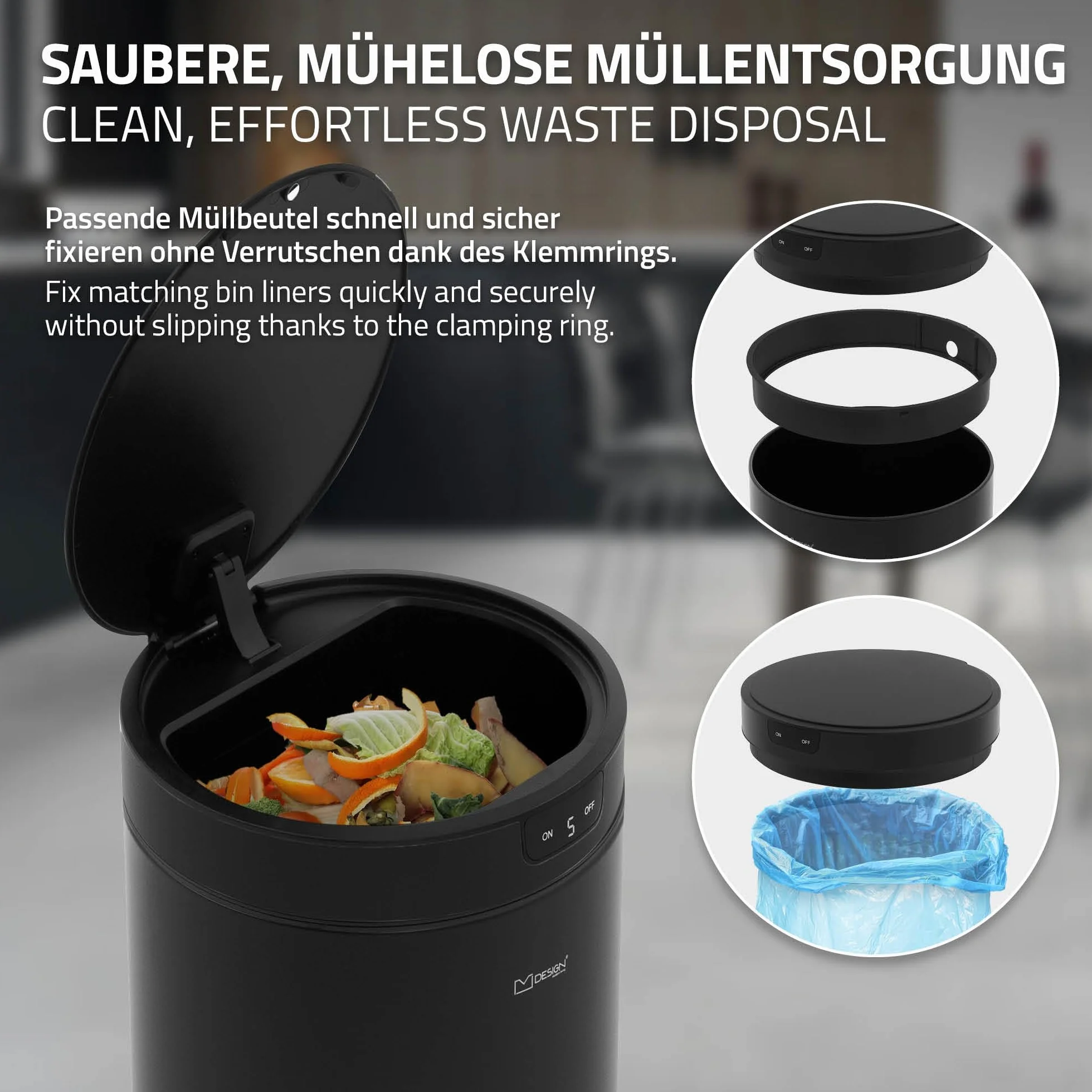Automatyczny kosz na śmieci 30L z czujnikiem ruchu ML-Design stal czarny bezdotykowy do kuchni