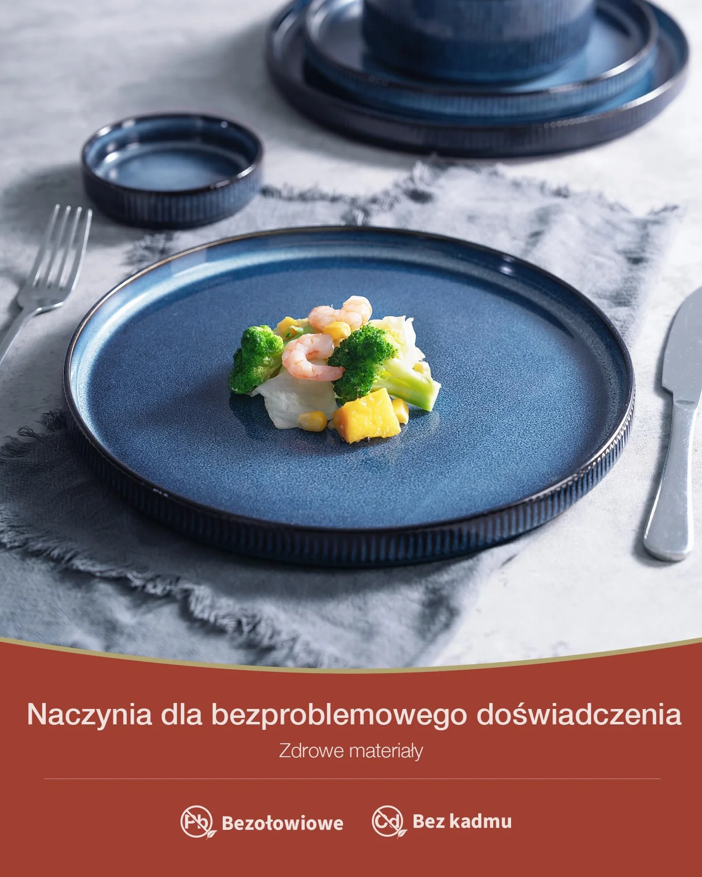 Richmount Star 18-częściowy zestaw talerzy kamionkowych dla 6 osób, do mikrofali i zmywarki, mglisty niebieski