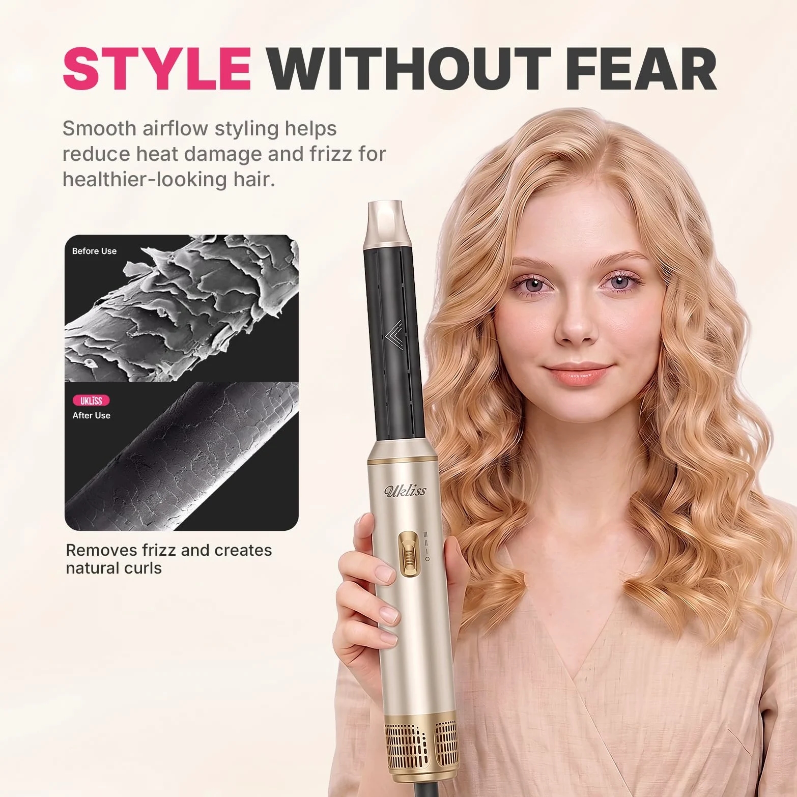 UKLISS Hairstyler 5 w 1 Air Styler, zestaw do stylizacji włosów, 1000 W, okrągła suszarka do włosów, lokówka, szczotka z ciepłym powietrzem, szczotka do suszarki, suszarka do włosów, szczotka do