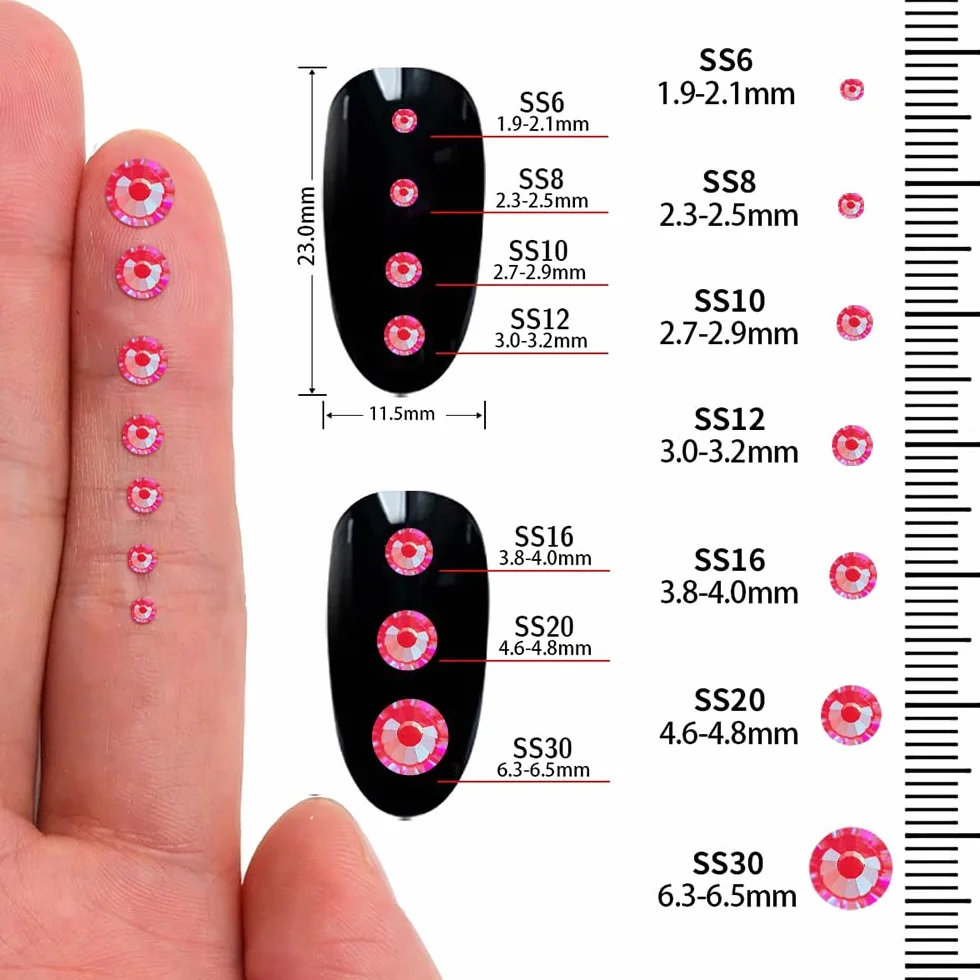 Hotfix stras do olśniewającego, diamenty do rękodzieła, paznokci, ubrania, makijaż twarzy, dekoracja DIY, 4 mm, 0,4 cm, 1440 sztuk, SS16, błyszczące słońce czerwone
