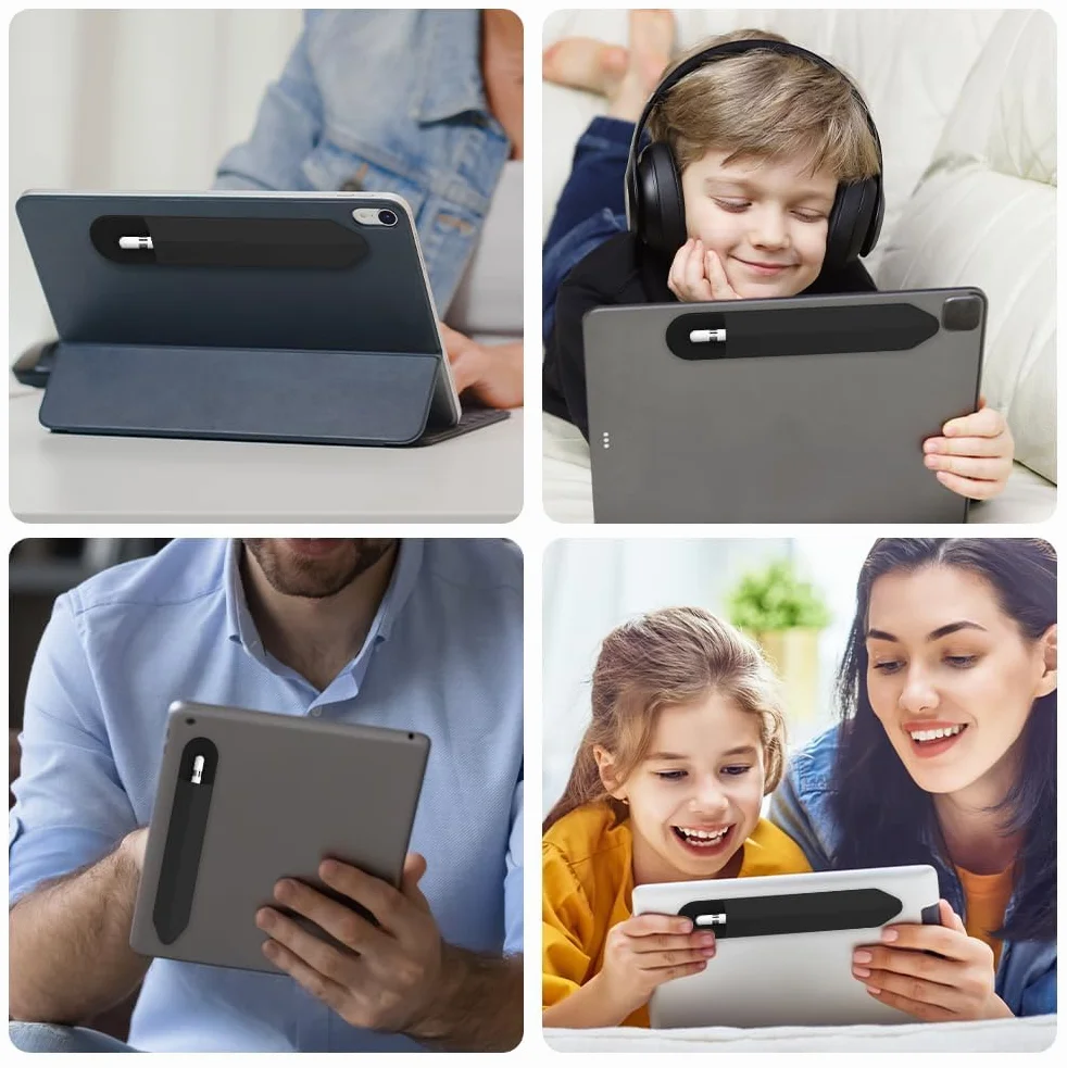 flintronic Uchwyt na ołówki, zdejmowany, samoprzylepny uchwyt na ołówki, kompatybilny z Apple Pencil 2. i 1. generacji, elastyczny piórnik do rysików (czarny)