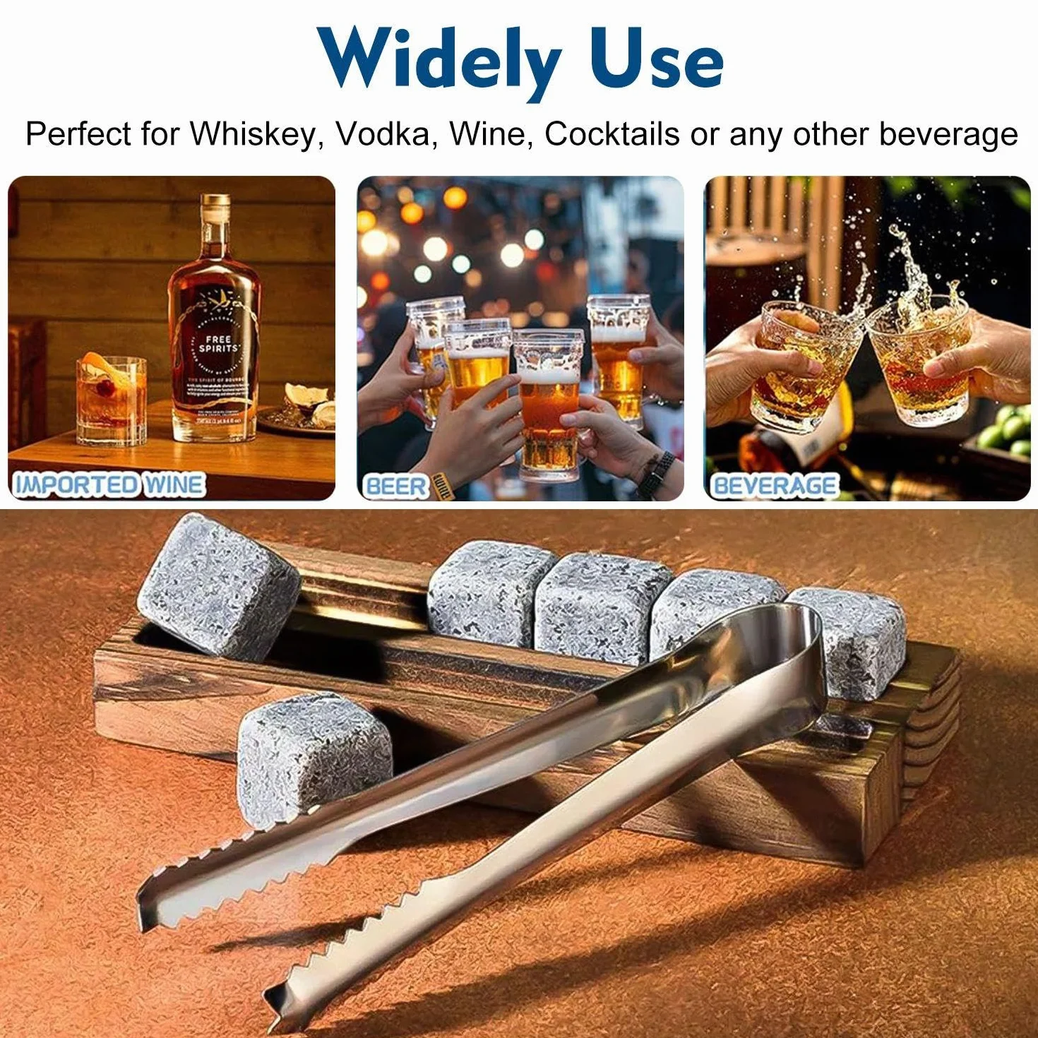 Tatar do lodu z torbami z tkaniny 9 szt. Szczypce do lodu ze stali nierdzewnej 2 szt. Whisky Ice Kamienie Granitowe