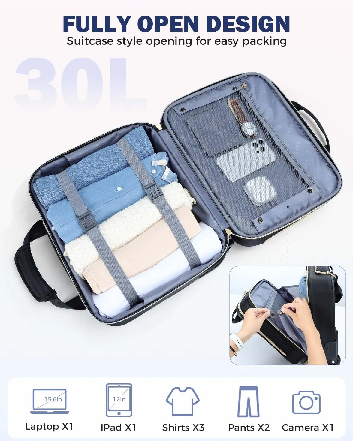 Ponhog Torba na laptopa z kółkami dla kobiet – aktówka na kółkach 17,3 cala, torba na laptopa, dopuszczona do lotu, torba na kółkach, bagaż podręczny, do pracy, podróży, na uczelnię, komputer, biznes,