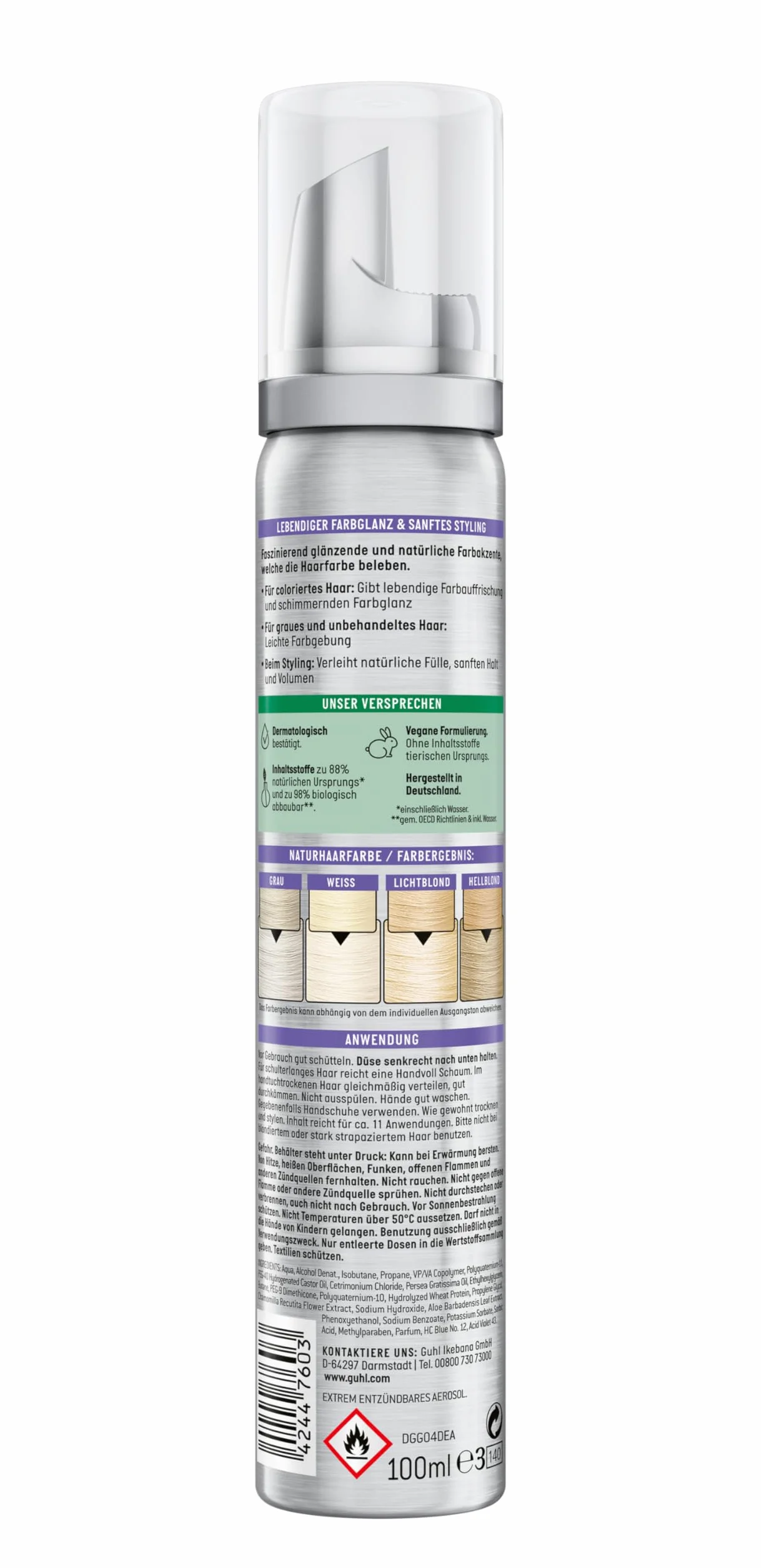 Guhl Color And Care Complex Farba Wzmacniająca do Włosów w Piance, 98 Srebrny Blond, 100 ml