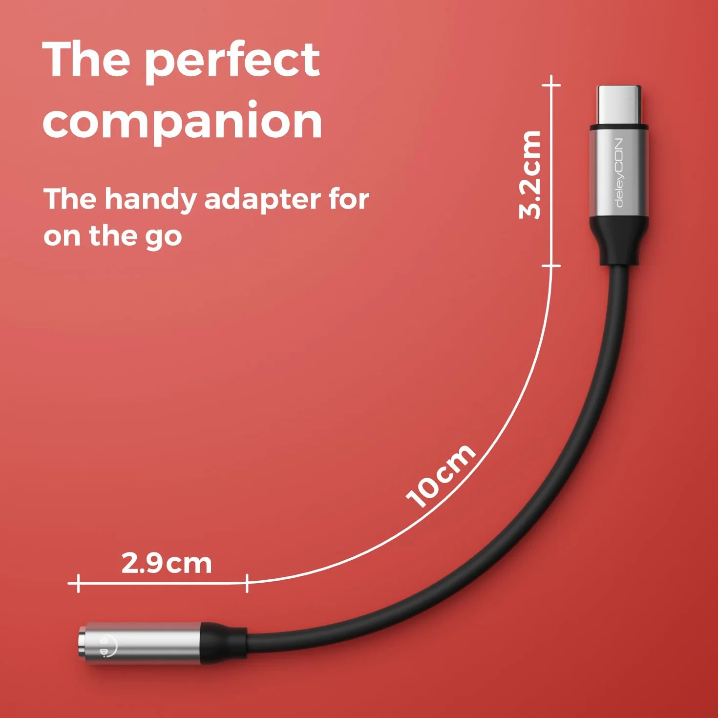 deleyCON USB-C na 3,5mm Adapter Audio ALU - DAC-Chip & TRRS - USB Typ-C Wtyk do Gniazda Klinke - Kompatybilny ze Smartfonem, Tabletem, Słuchawkami, Głośnikiem - Czarny Szary