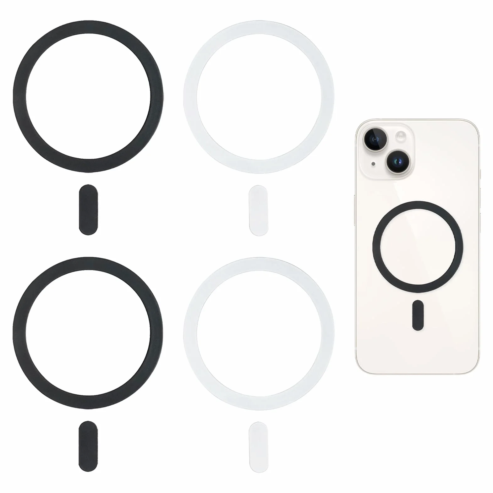 Zestaw 4 pierścieni magnetycznych do telefonu, kompatybilne z ładowarkami, adapter do bezprzewodowego ładowania, do iPhone'a 15/14/13/12 i Galaxy S23/S22, elegancki design w kolorze czarnym i