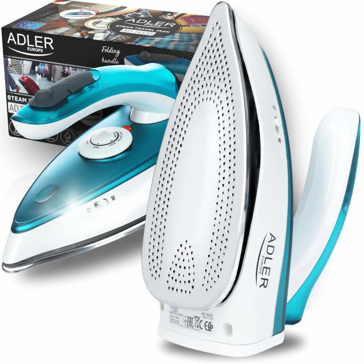 ADLER EUROPE AD5035 Podróżne żelazko parowe 1700W 60ml 15g/min składaną rączką