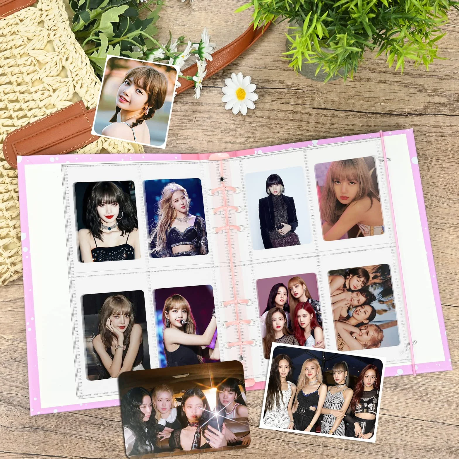 Album na karty fotograficzne A5, 7 cm, Kpop, z 20 arkuszami, 4 przegródkami, etui na zdjęcia (160 kieszeni), przezroczyste etui ochronne, 6 kolorowych naklejek, 6 segregatorów na zdjęcia