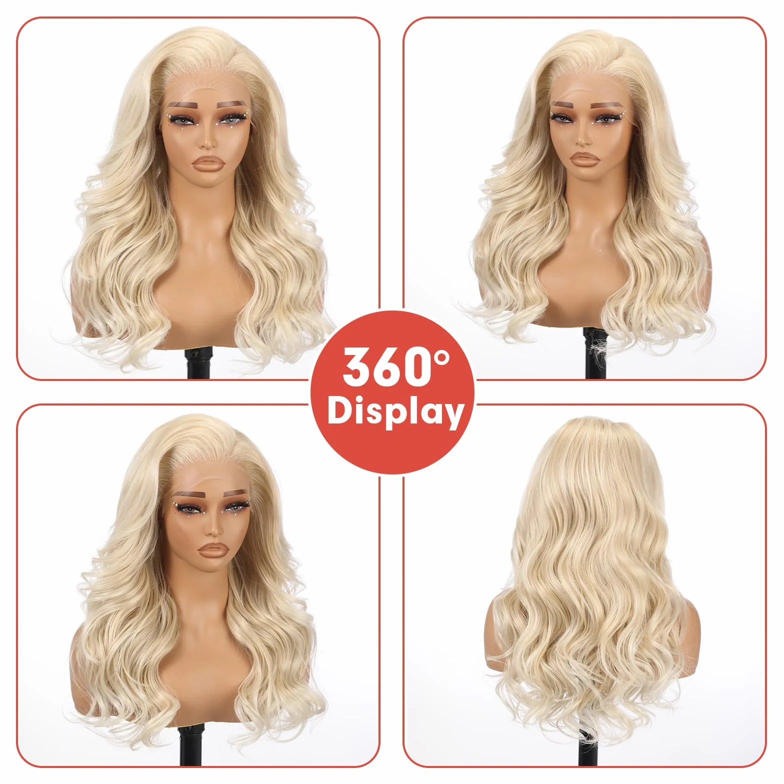 Allbell 35,5x16 Włosy z pasemkami blond lace front peruka dla ciemnoskórych kobiet, bez kleju syntetyczna HD lace peruka, 56 cm fala ciała zamiennik włosów