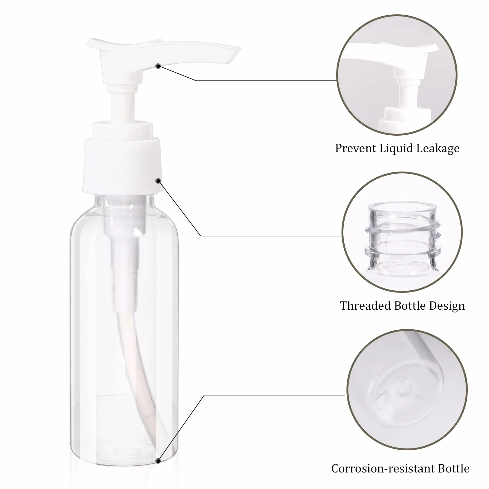 Sliverdew 4 przezroczyste butelki z pompką, 50 ml, do wielokrotnego napełniania, z tworzywa sztucznego, puste butelki podróżne do kosmetyków, balsamu, szamponu, mydła w płynie, 4 sztuki