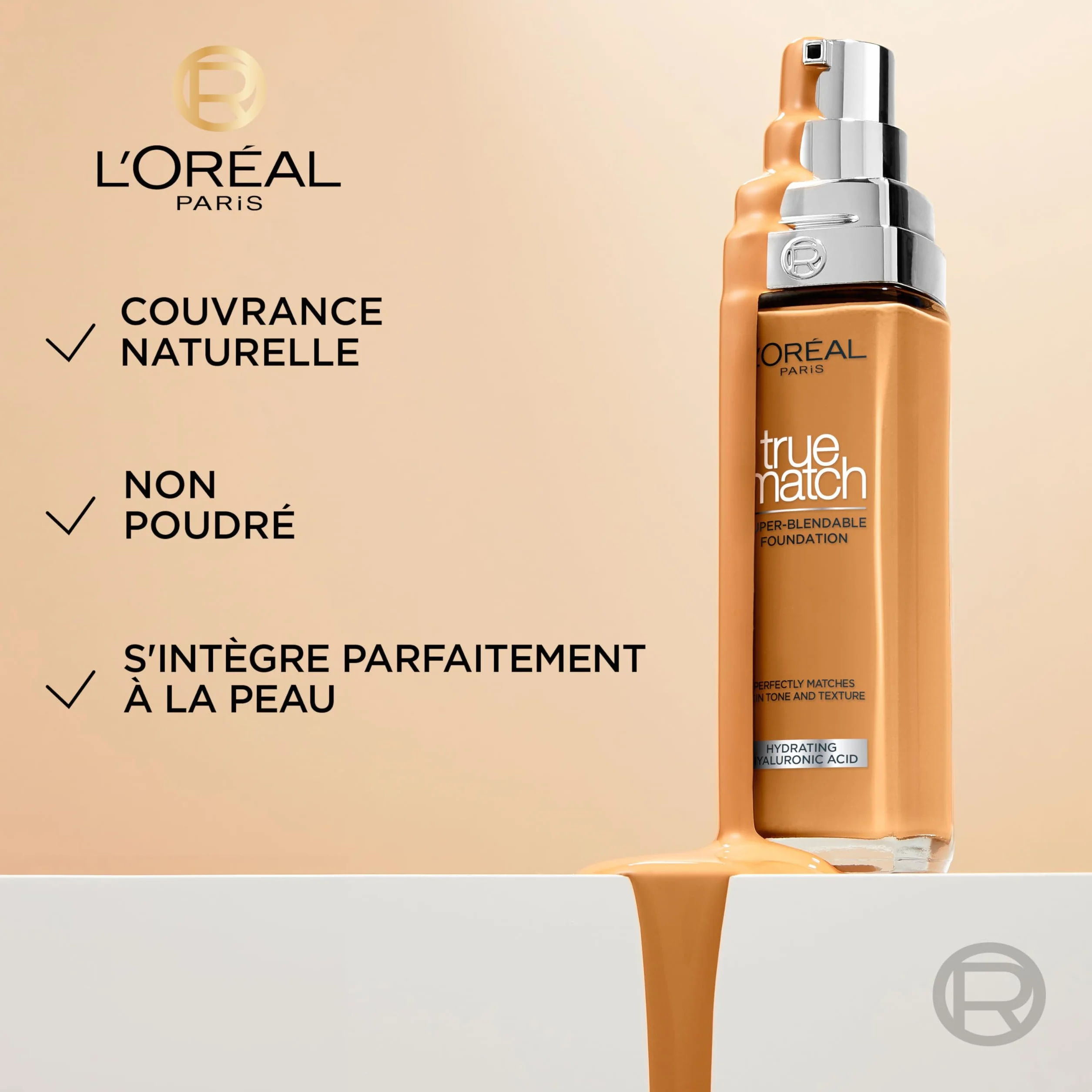 L'Oréal Paris True Match trwały podkład do twarzy w płynie, pielęgnujący z kwasem hialuronowym, SPF 17, 3.D/3.W Golden Beige, 30 ml
