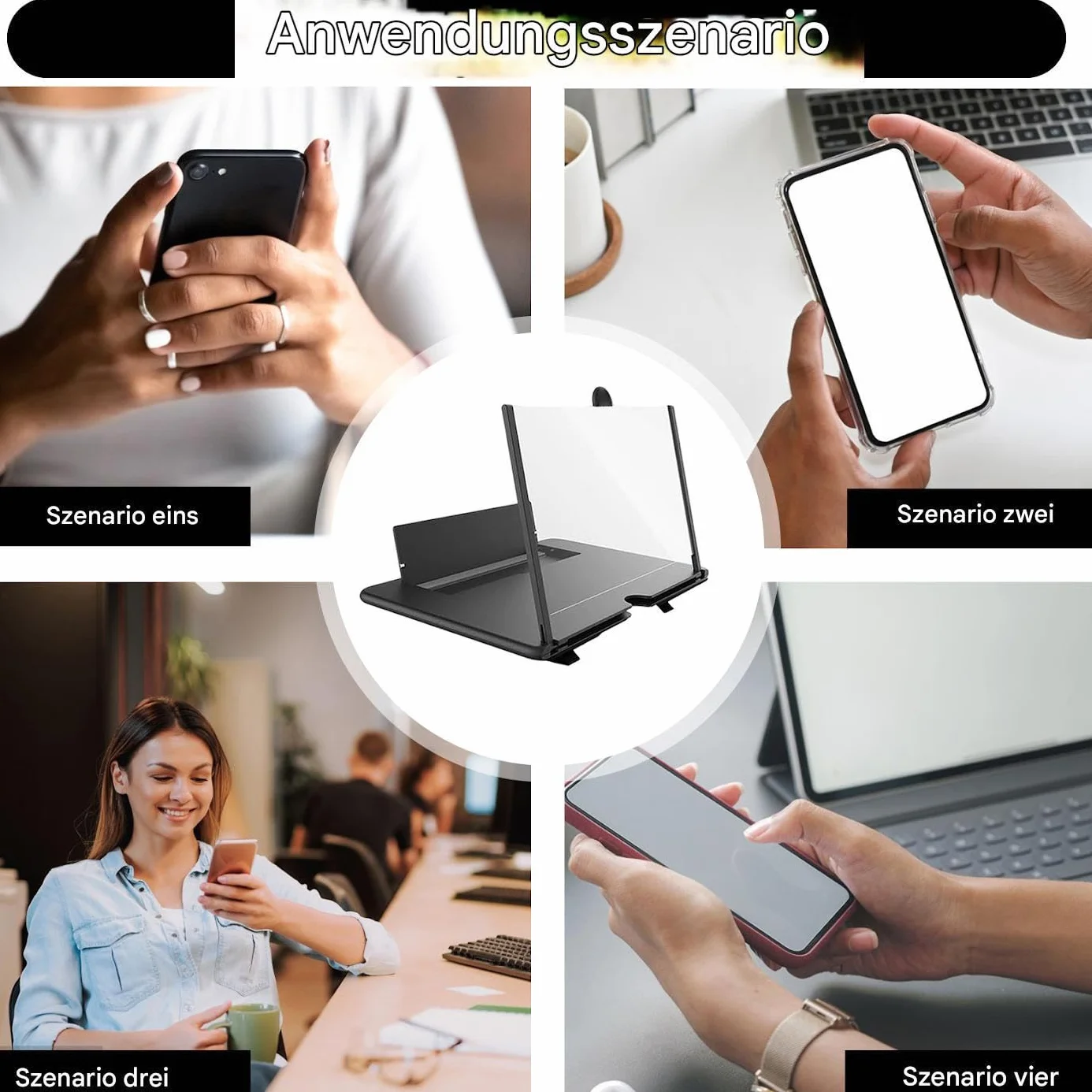 Lupa telefon komórkowy, 3D HD, powi?kszanie filmów wideo, wysuwany ekran HD, niebieskie ?wiat?o, sk?adany uchwyt wzmacniacza, lupa do wszystkich smartfonów (czarny/bia?y/czerwony)