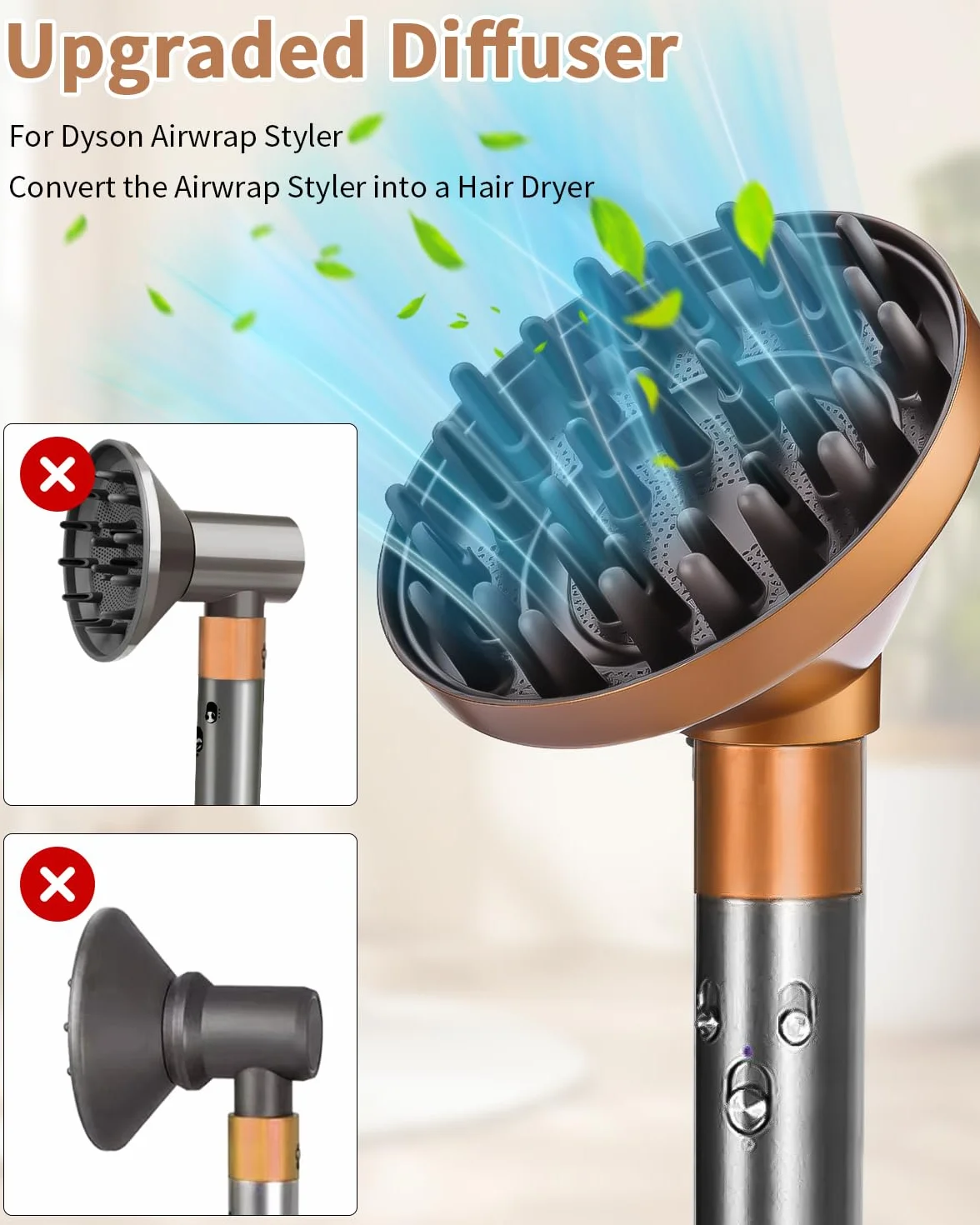 Dyfuzor nasadka do Dyson Airwrap HS01 HS03 HS05, dyfuzor do loków włosów, przenośna dysza dyfuzora do włosów, konwersja do loków Airwrap w suszarkę do włosów, złota